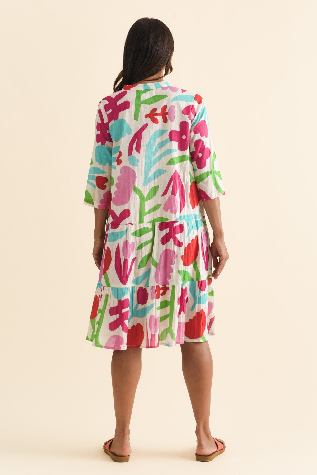 Larissa White Flower Cotton Pleated Dress