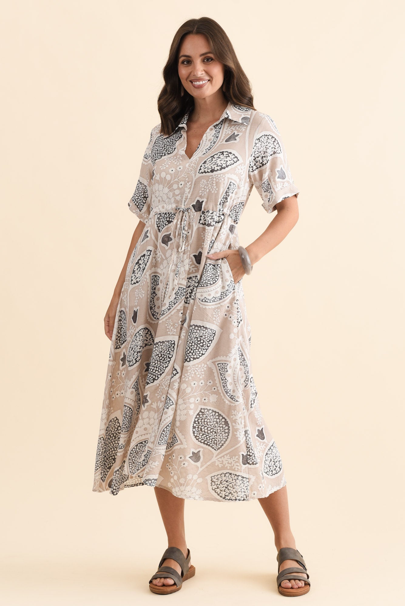 Leigh Beige Flower Tie Dress