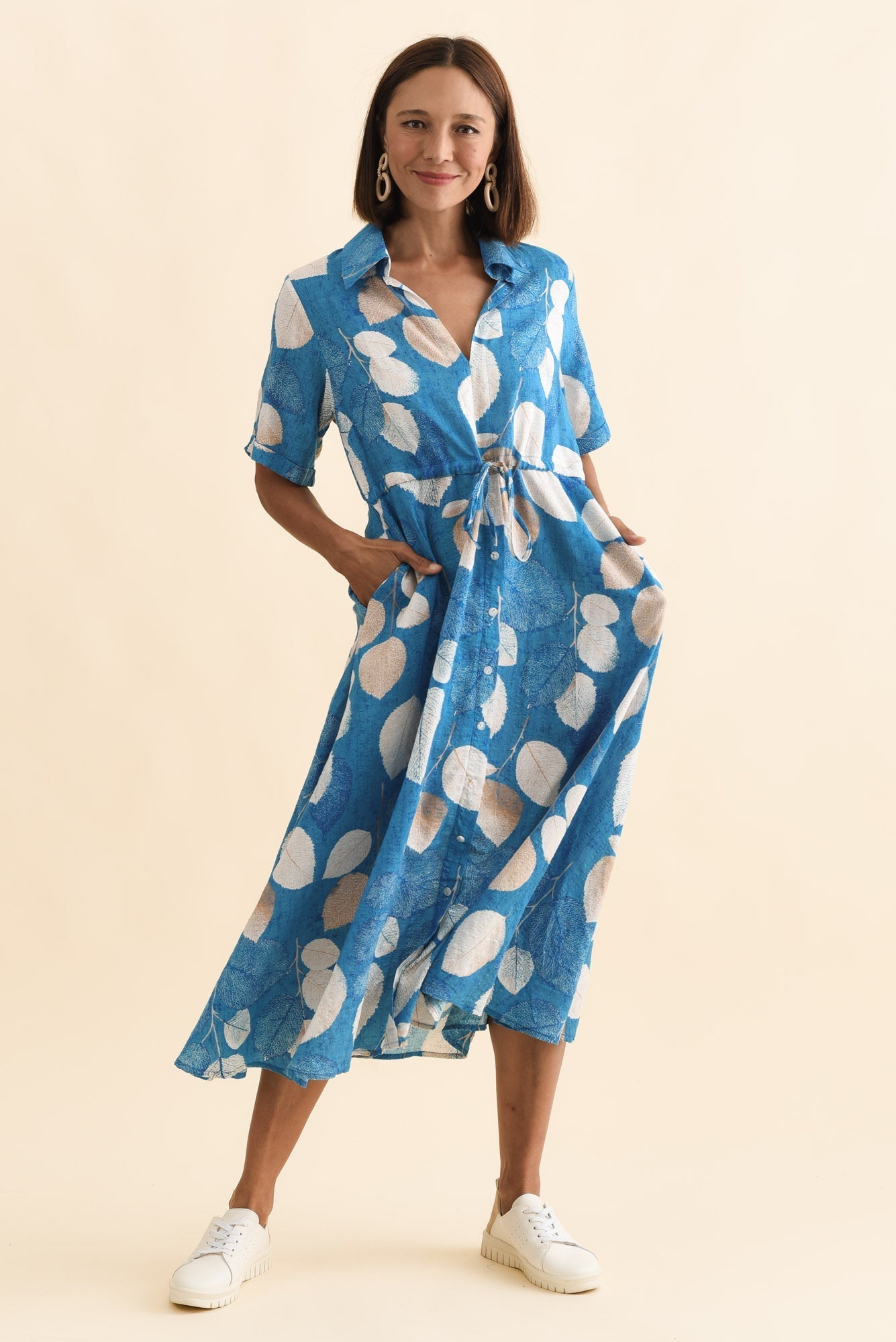 Leigh Blue Leaf Tie Dress