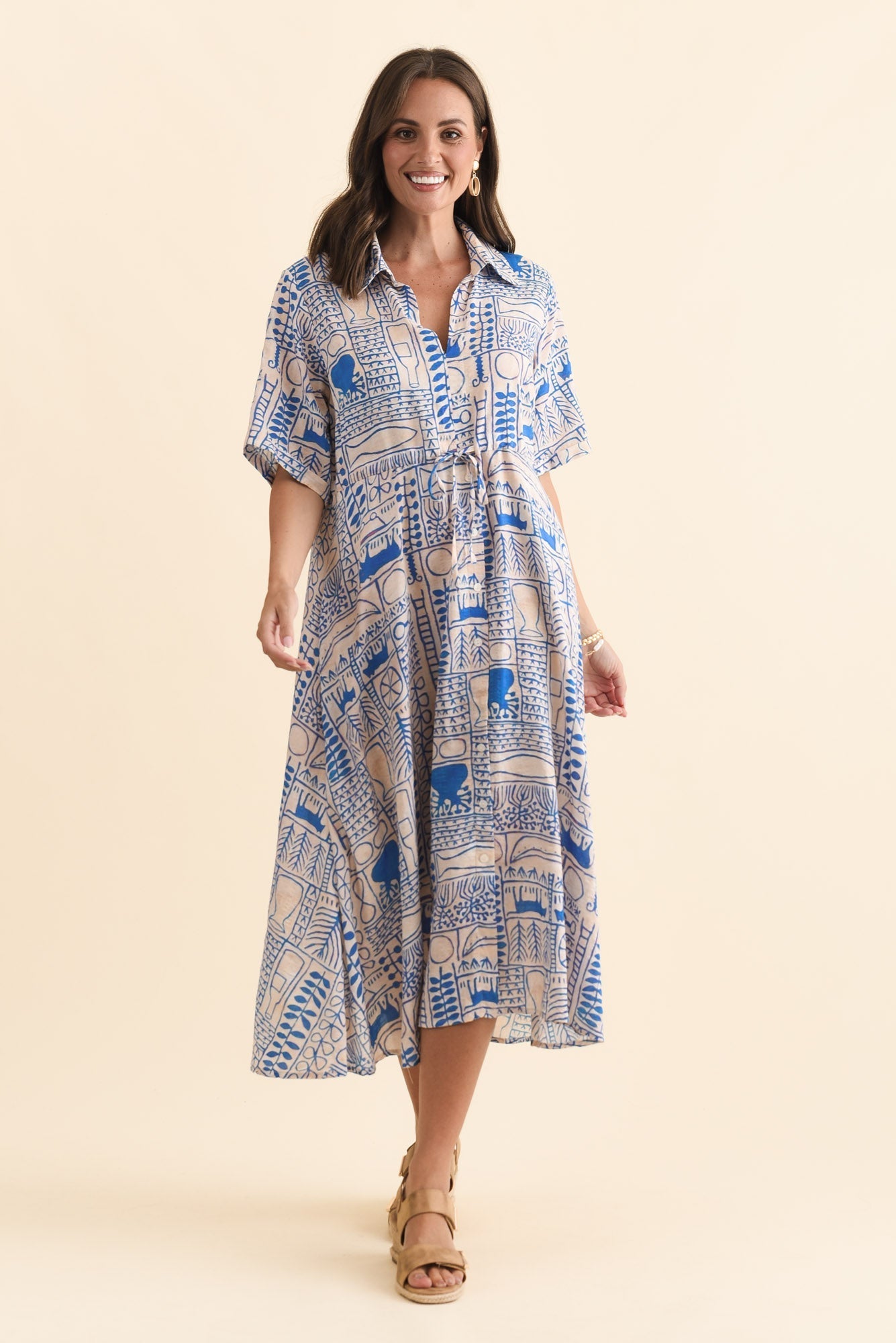 Leigh Blue Mosaic Tie Dress