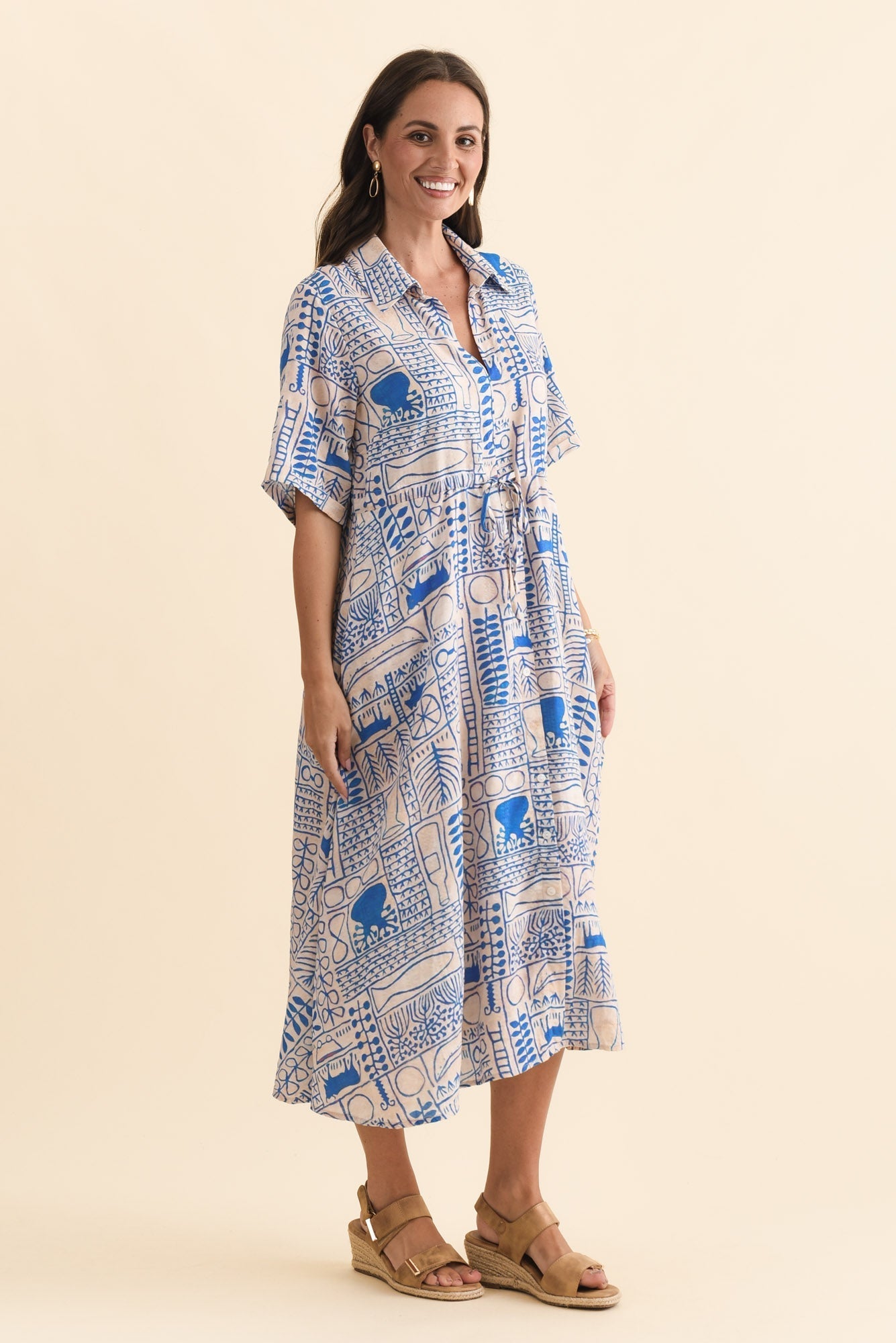 Leigh Blue Mosaic Tie Dress