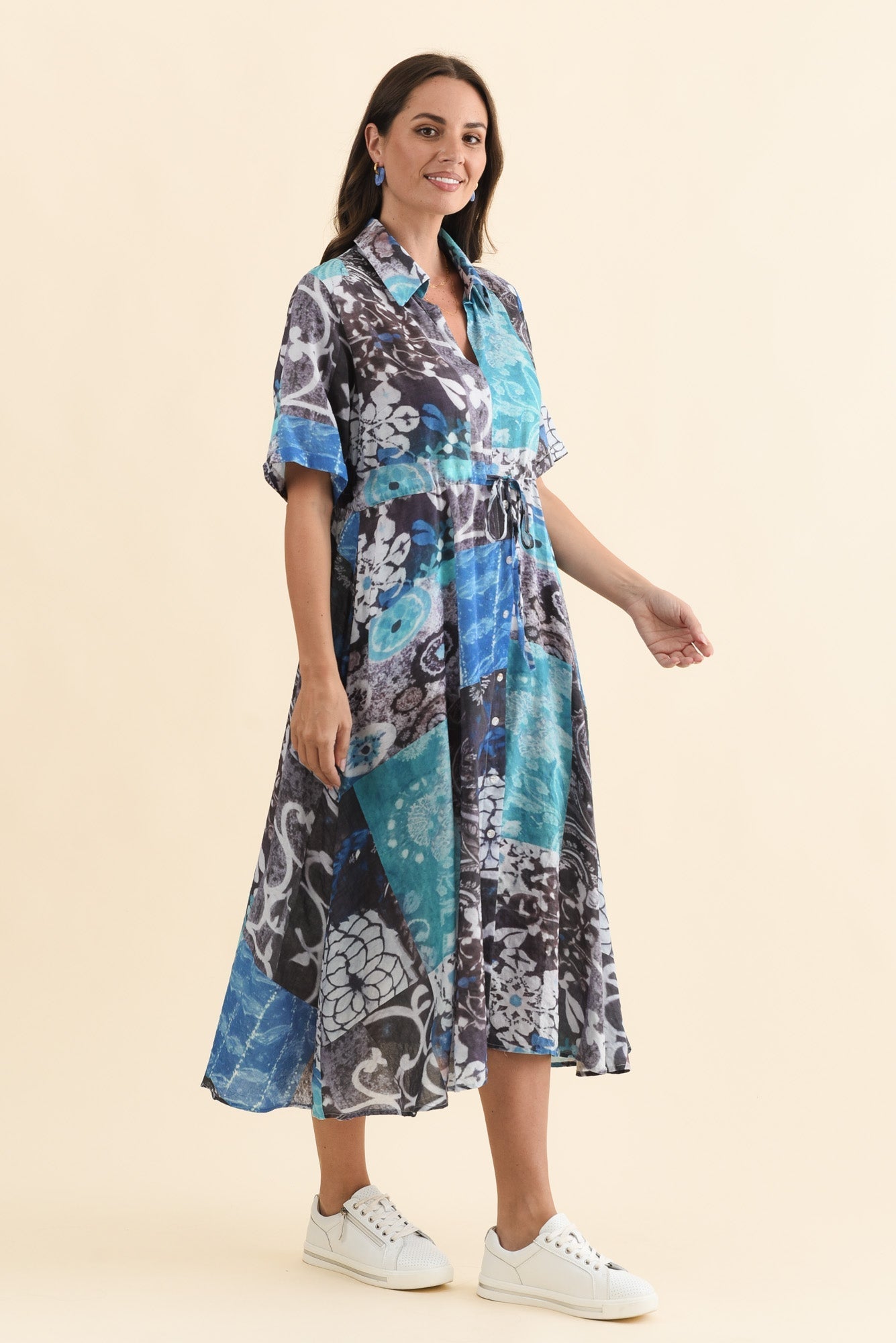 Leigh Blue Patchwork Tie Dress