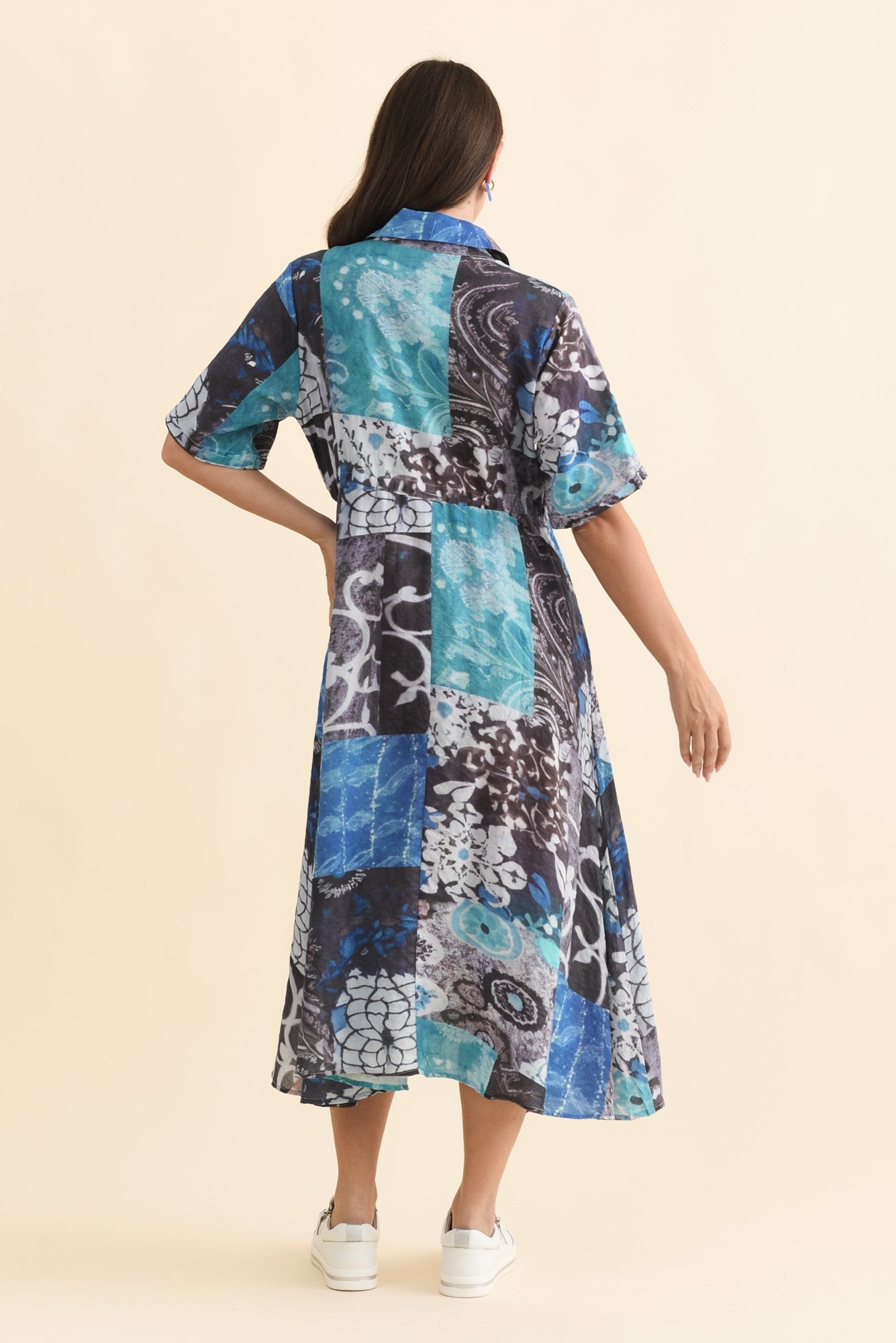 Leigh Blue Patchwork Tie Dress