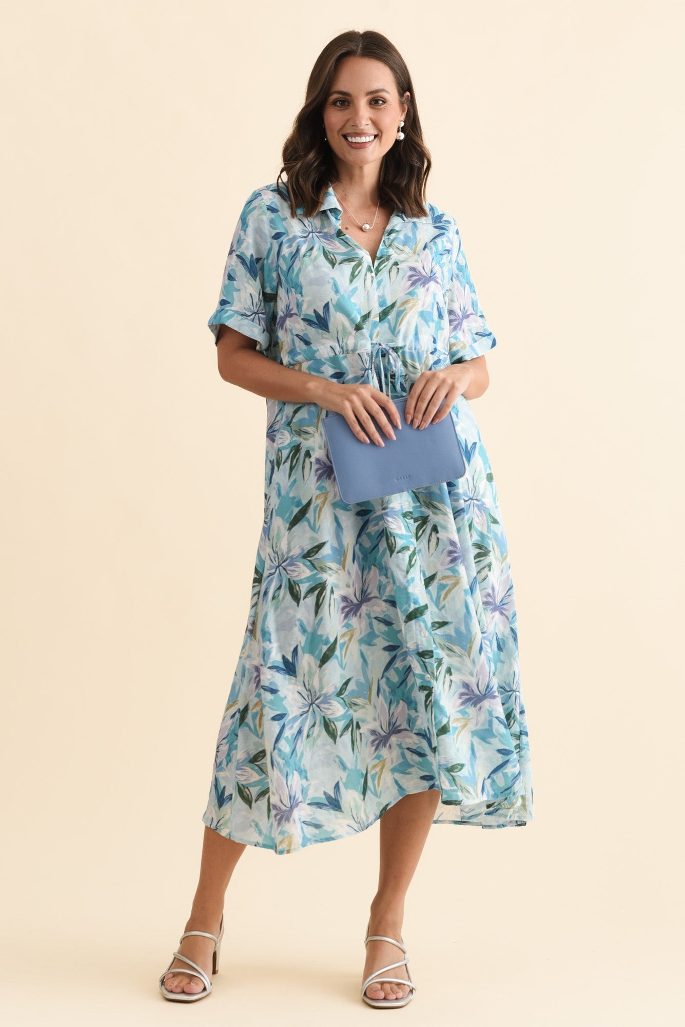 Leigh Blue Tropical Tie Dress