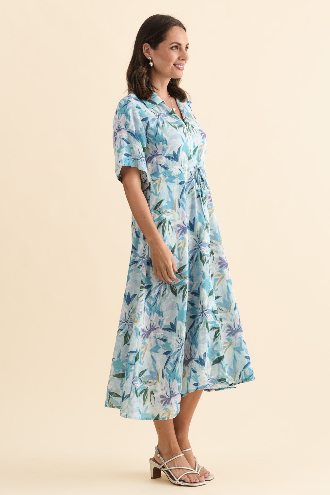 Leigh Blue Tropical Tie Dress