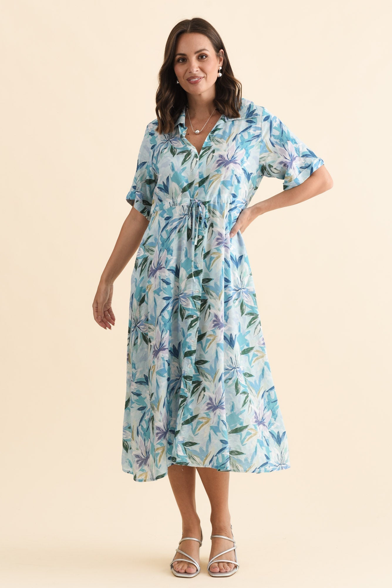 Leigh Blue Tropical Tie Dress