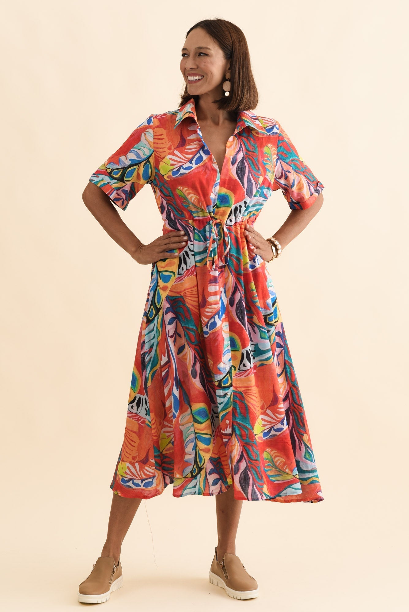 Leigh Red Tropical Tie Dress