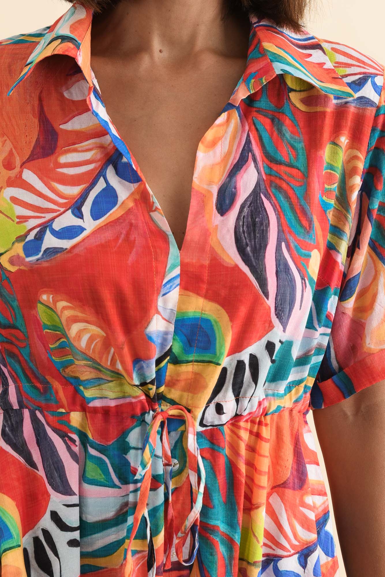 Leigh Red Tropical Tie Dress
