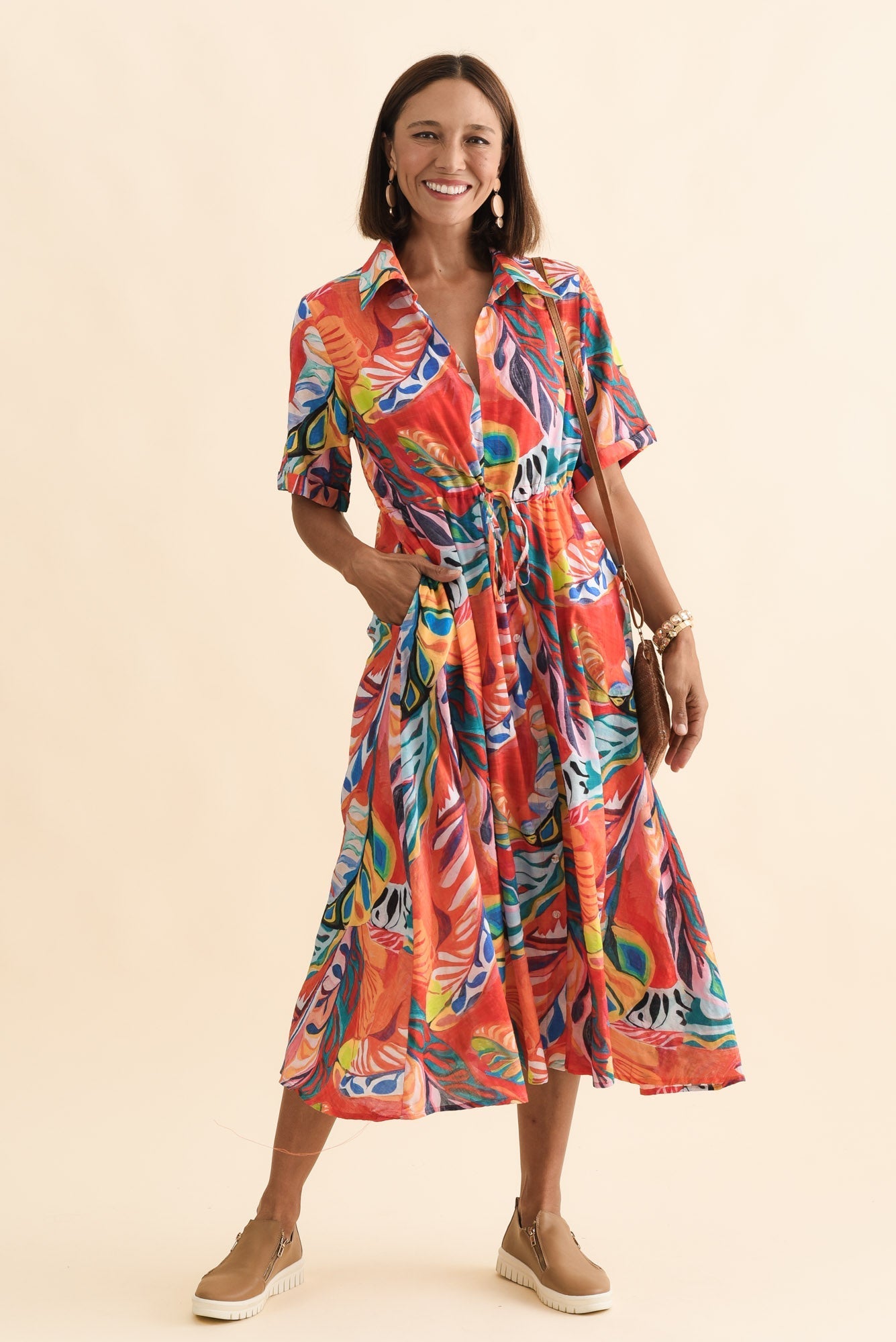 Leigh Red Tropical Tie Dress