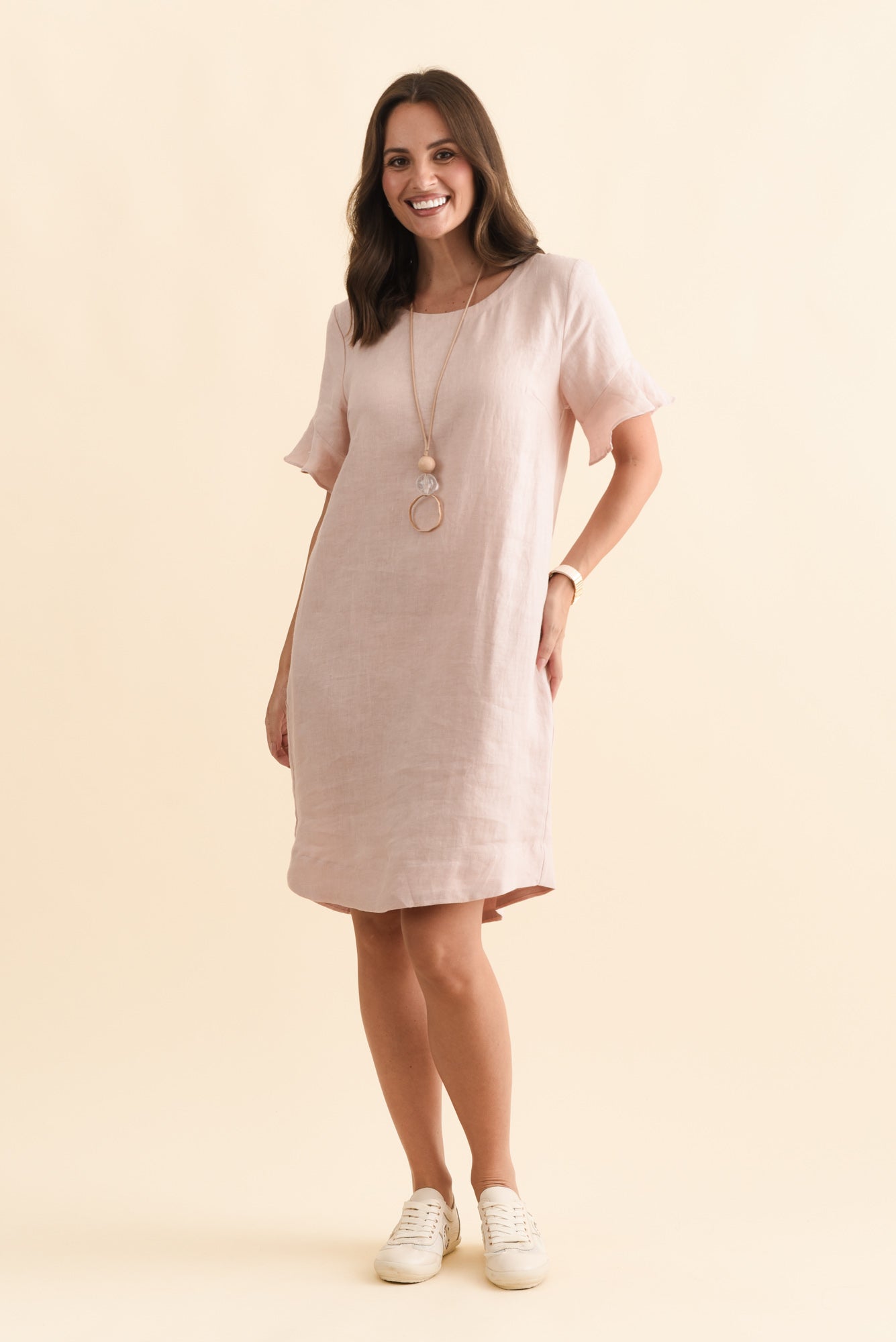 Lesley Blush Linen Flutter Sleeve Dress