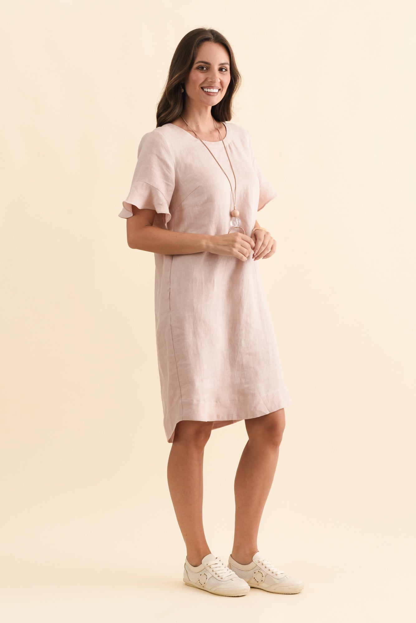 Lesley Blush Linen Flutter Sleeve Dress