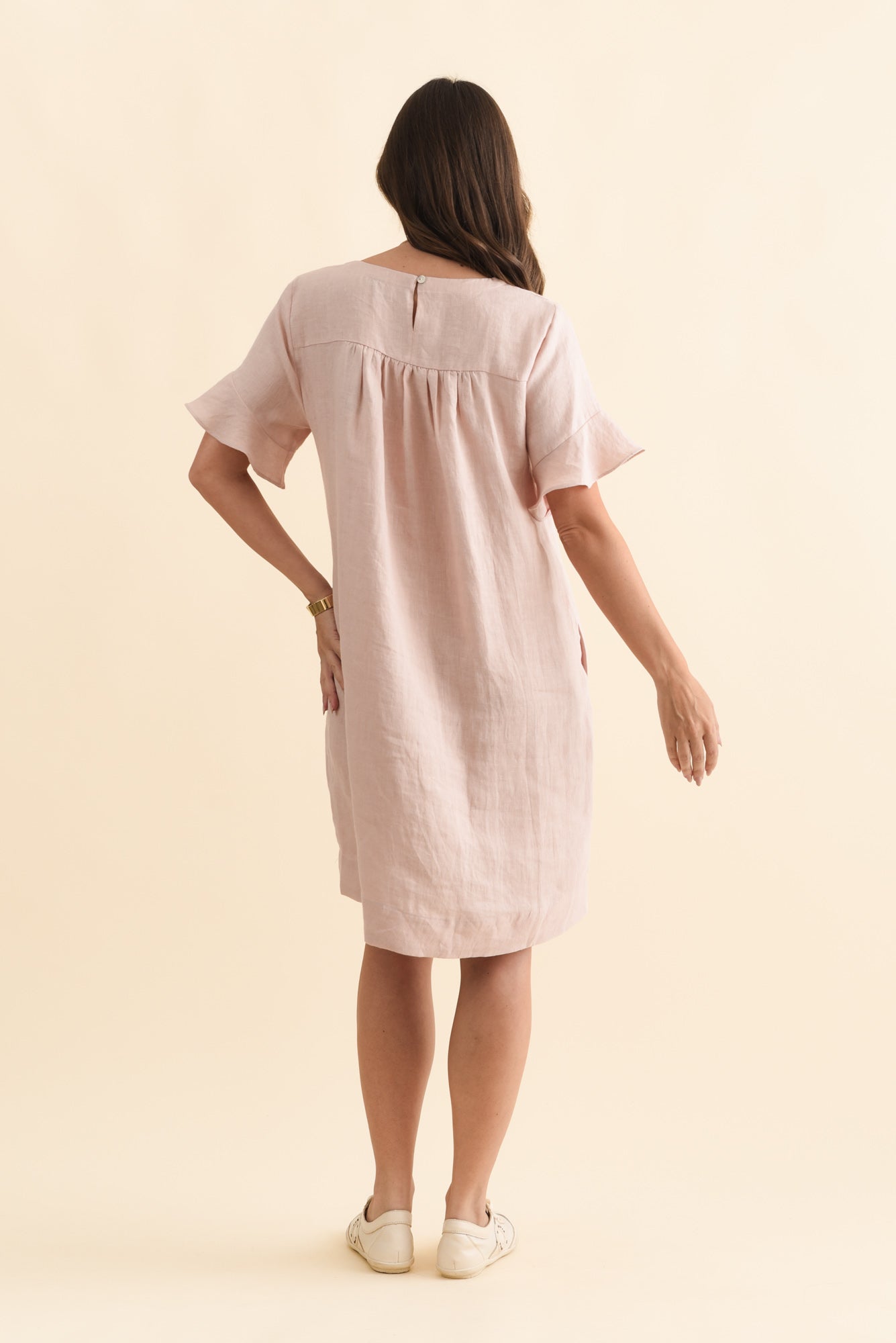 Lesley Blush Linen Flutter Sleeve Dress