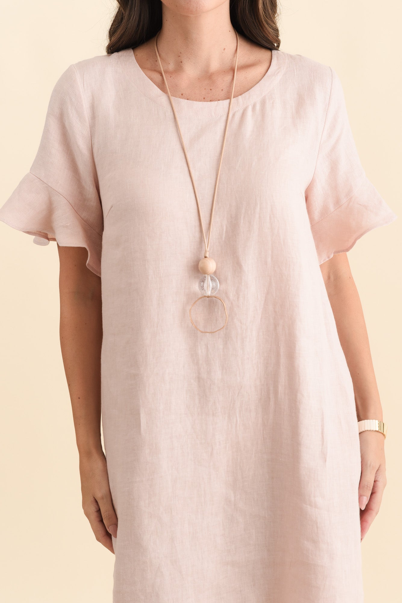 Lesley Blush Linen Flutter Sleeve Dress