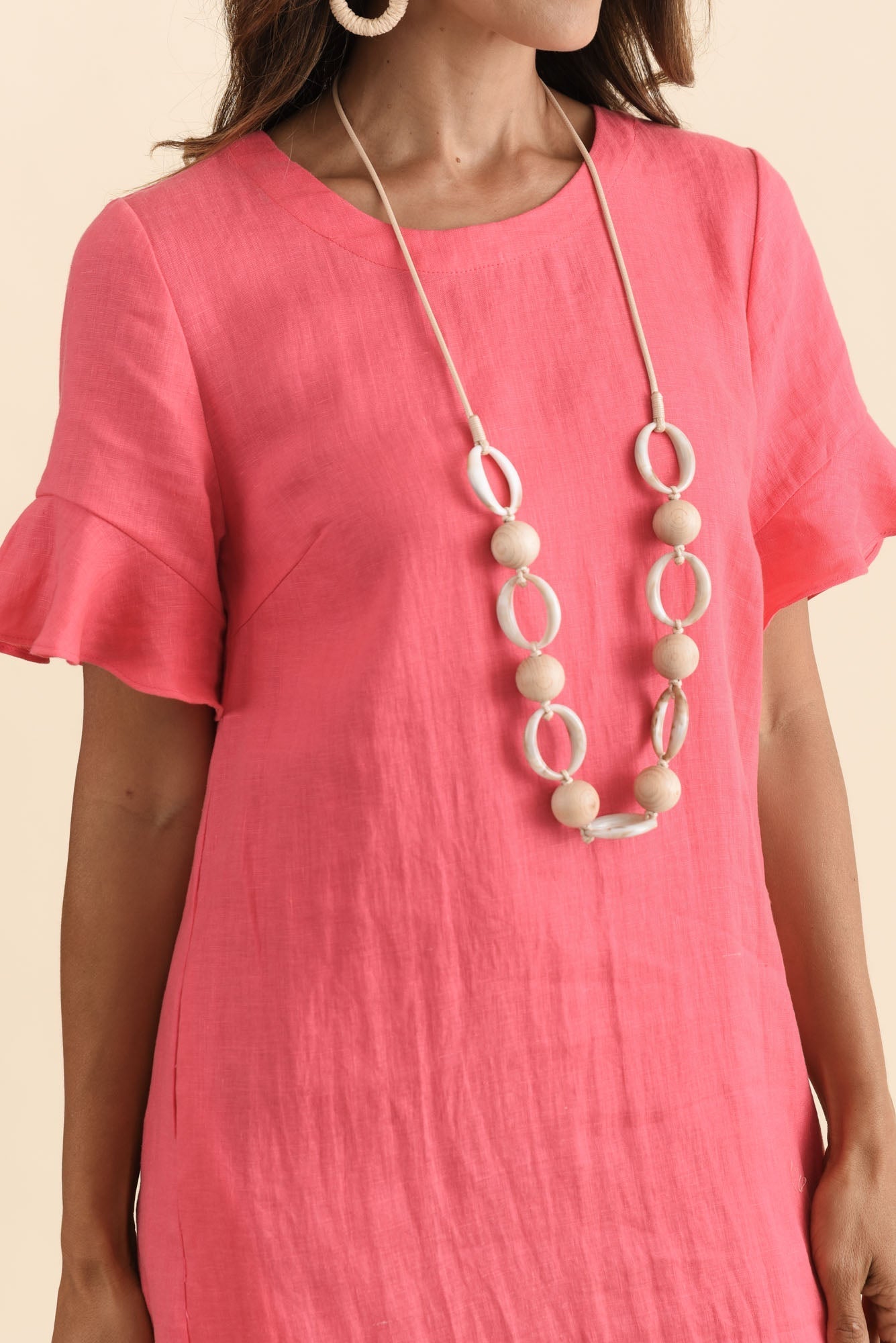 Lesley Melon Linen Flutter Sleeve Dress
