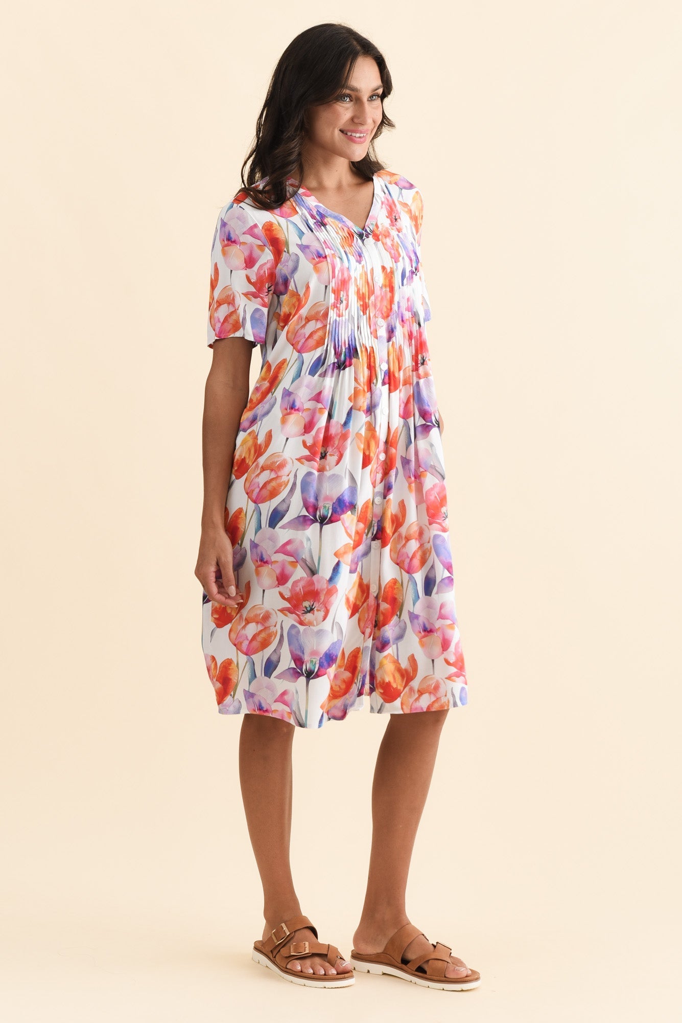 Leticia Orange Flower Midi Dress