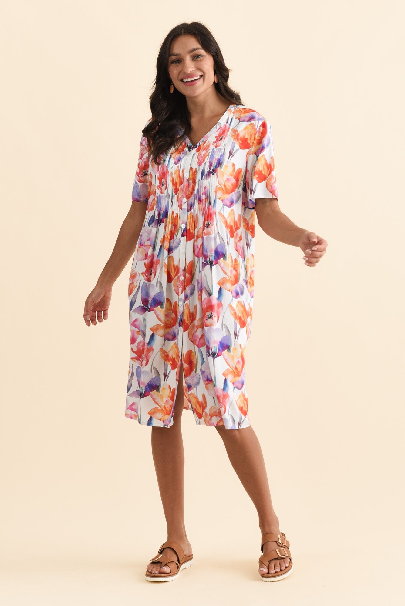 Leticia Orange Flower Midi Dress