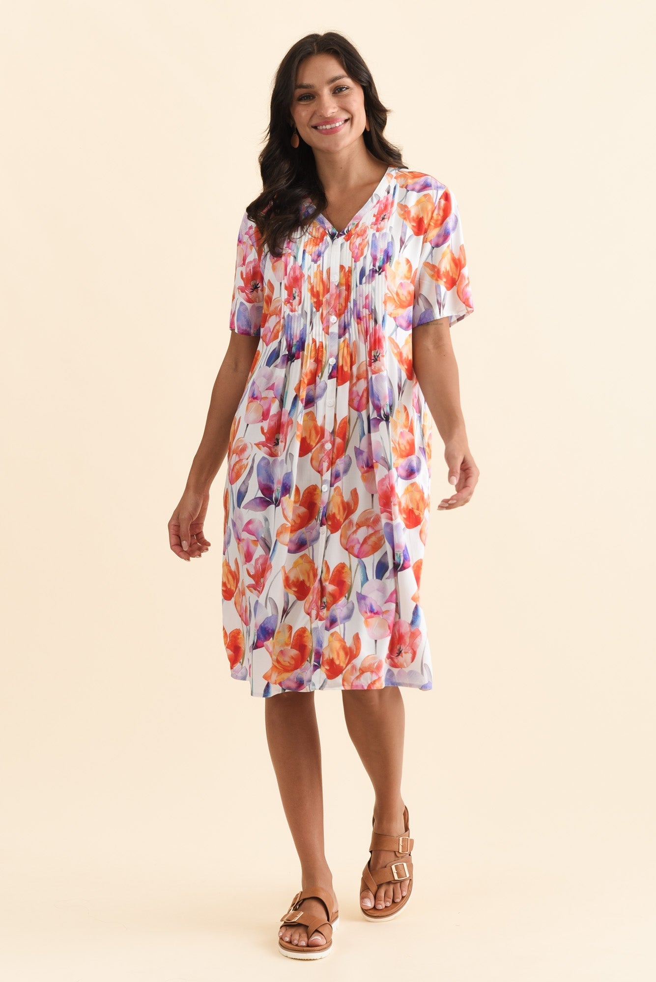 Leticia Orange Flower Midi Dress