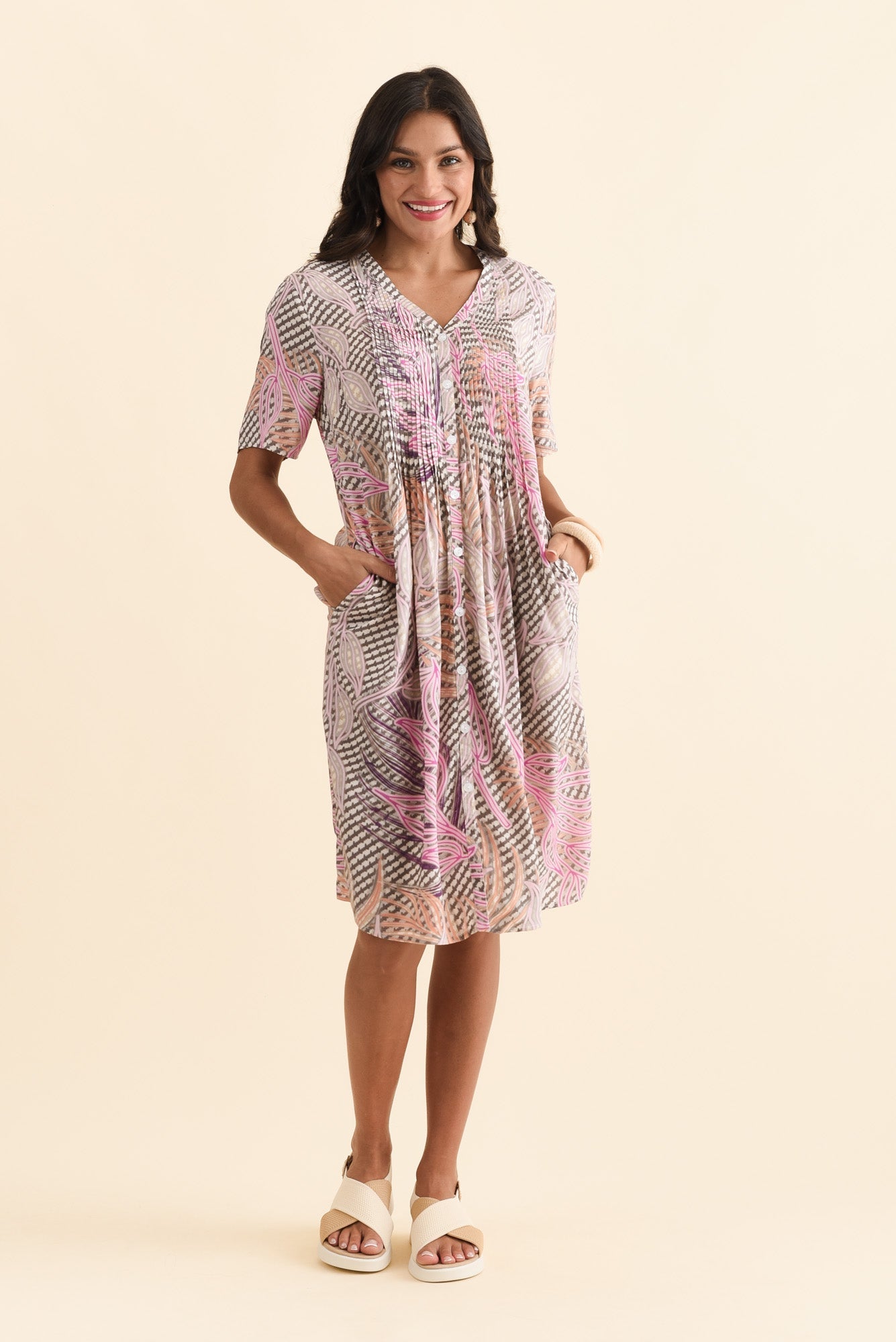 Leticia Pink Leaf Midi Dress
