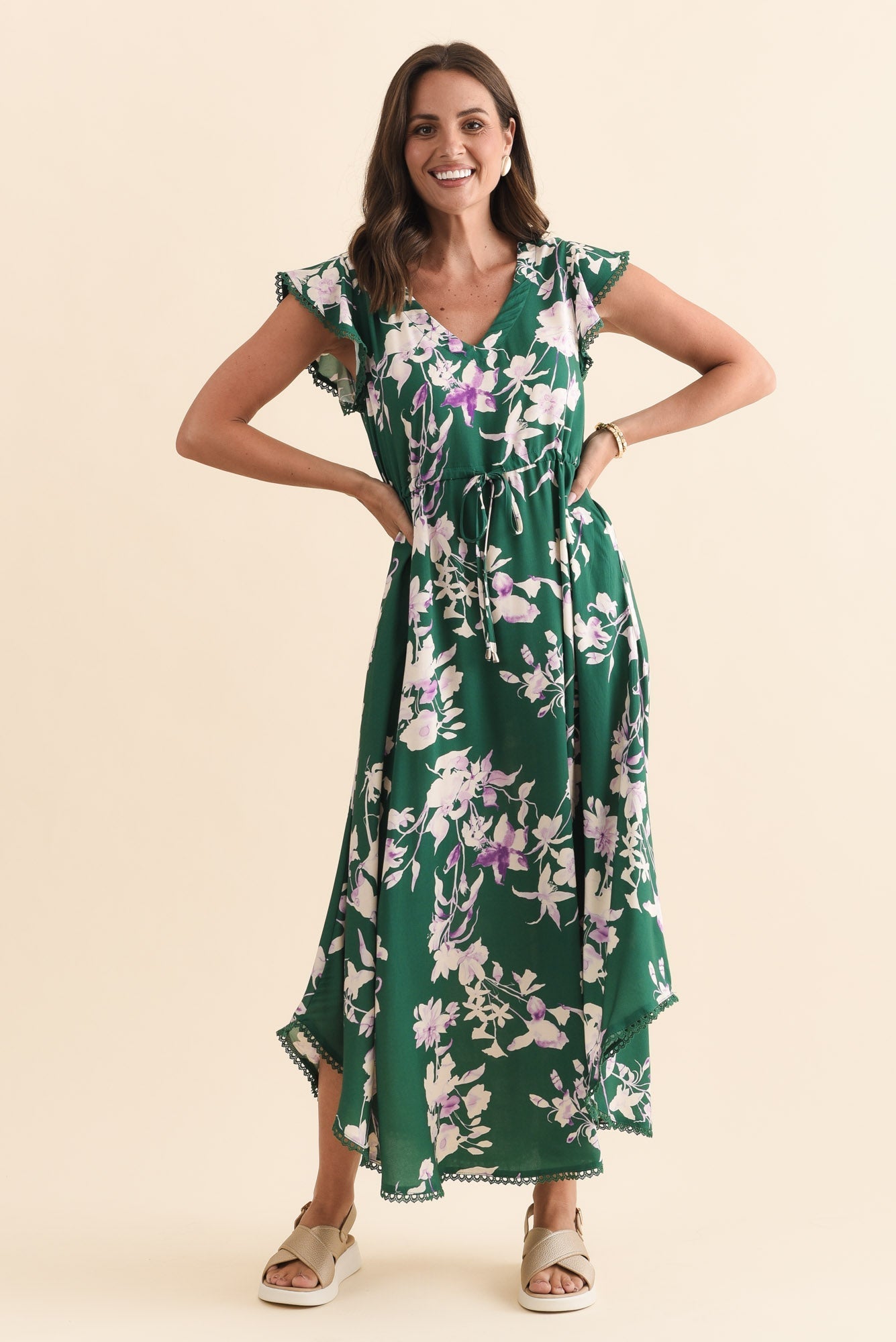 Libby Green Flower Midi Dress