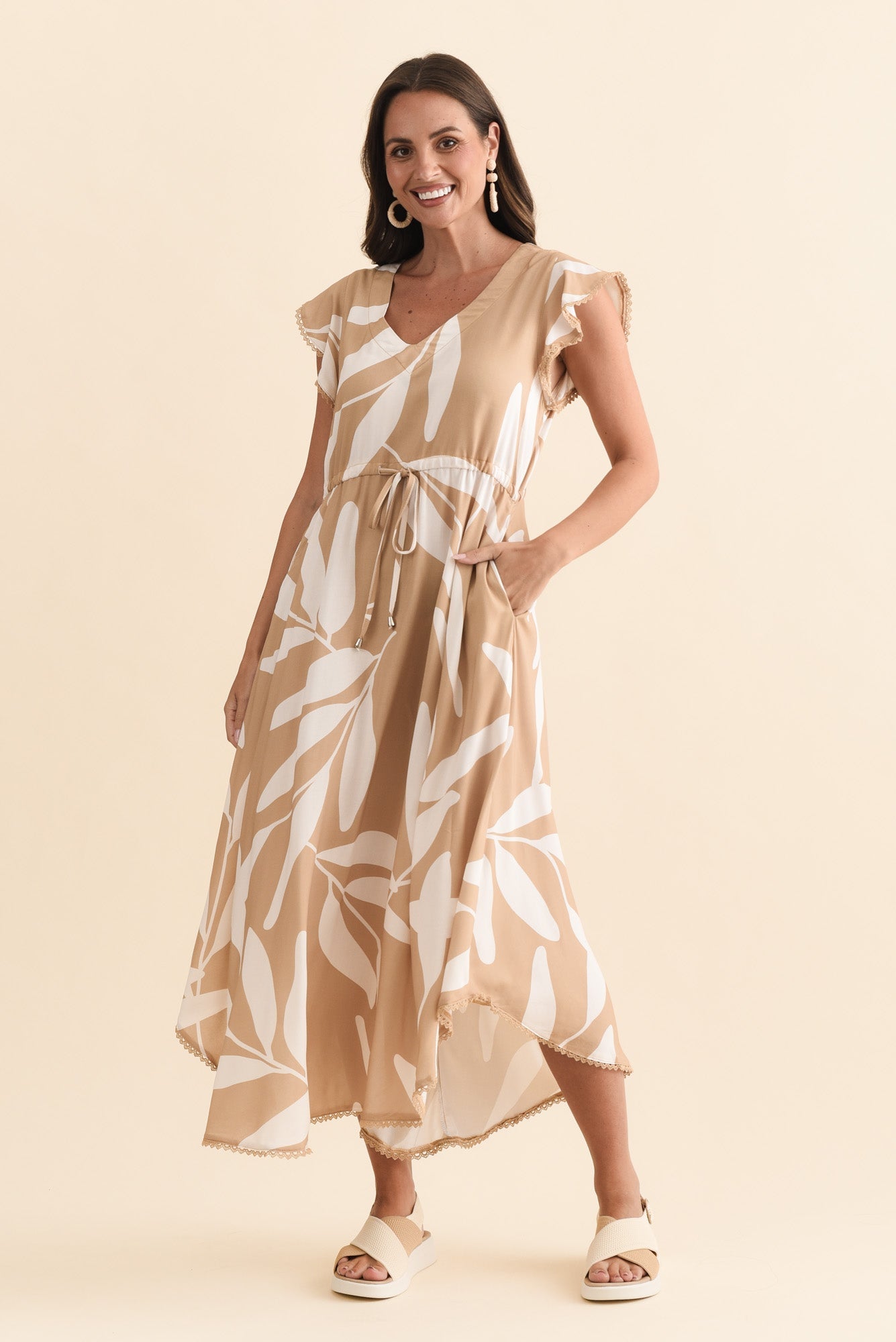 Libby Mocha Leaf Midi Dress