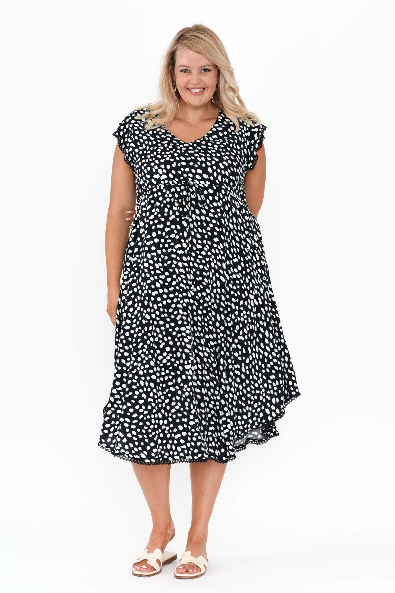 Libby Navy Spot Midi Dress