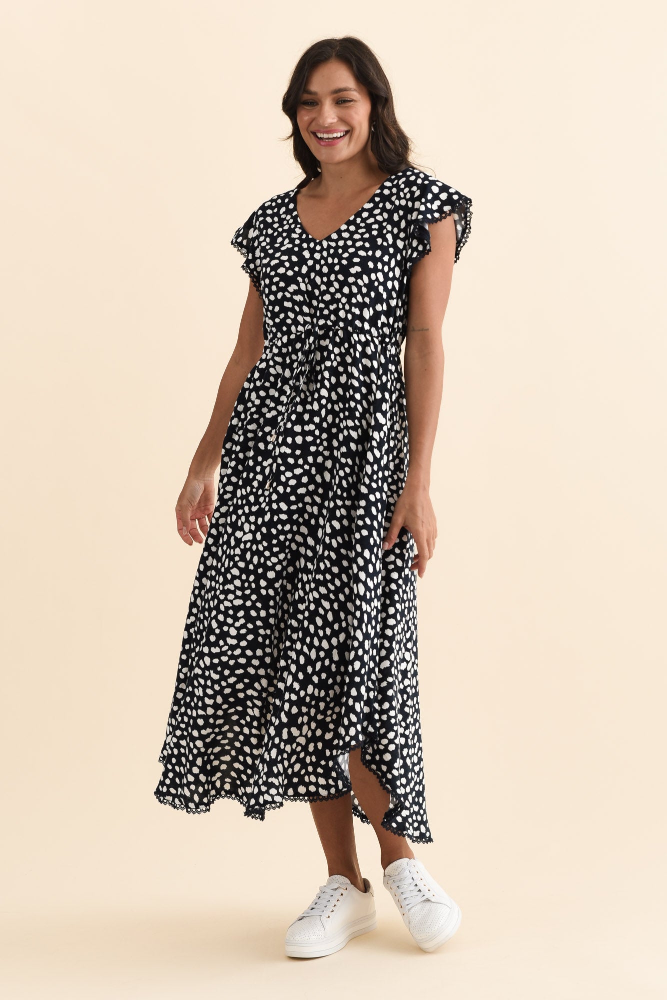 Libby Navy Spot Midi Dress