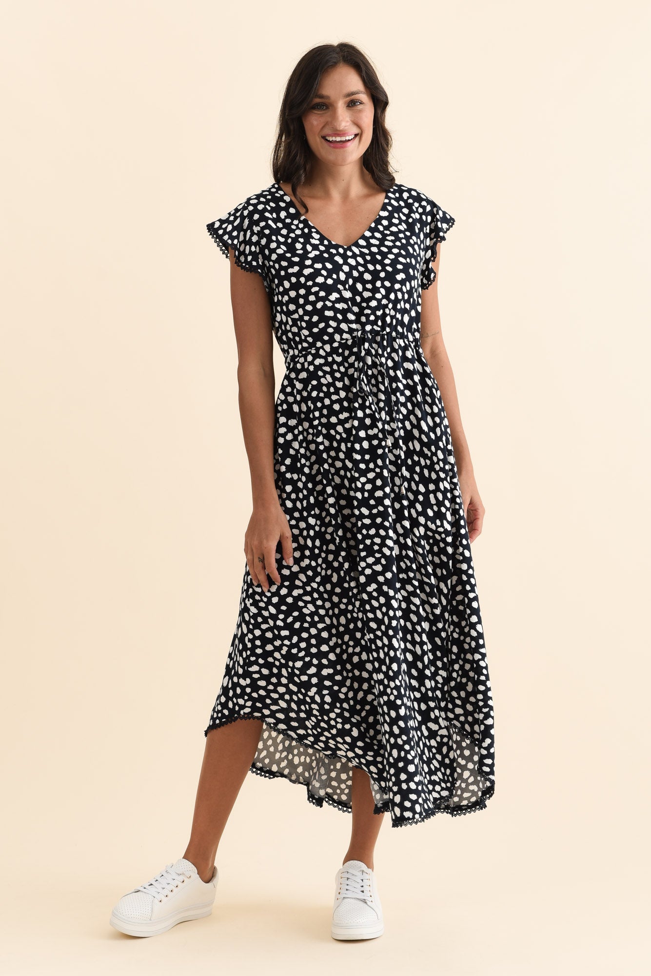 Libby Navy Spot Midi Dress