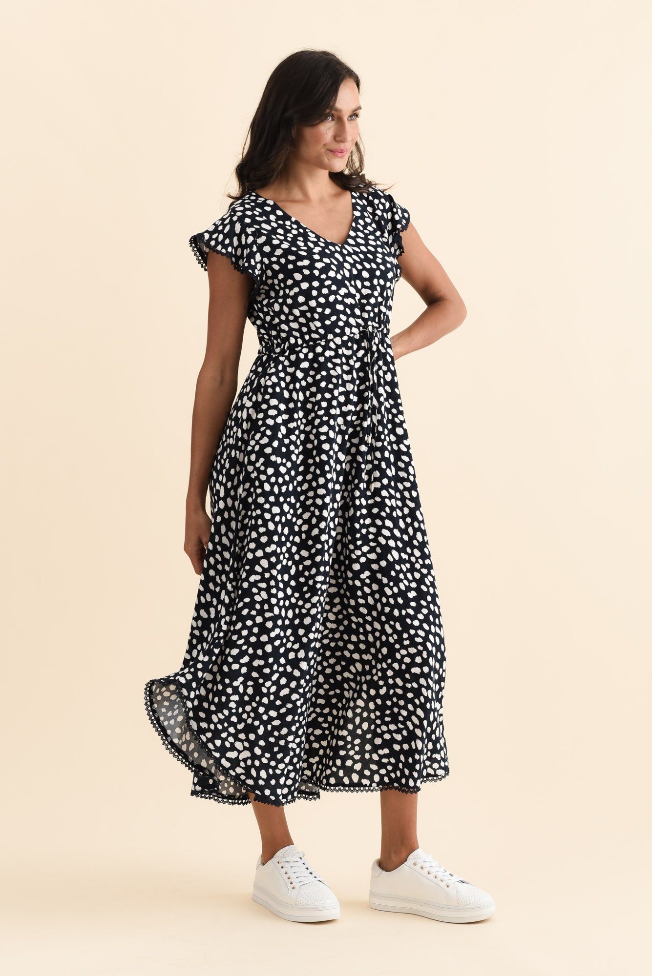 Libby Navy Spot Midi Dress