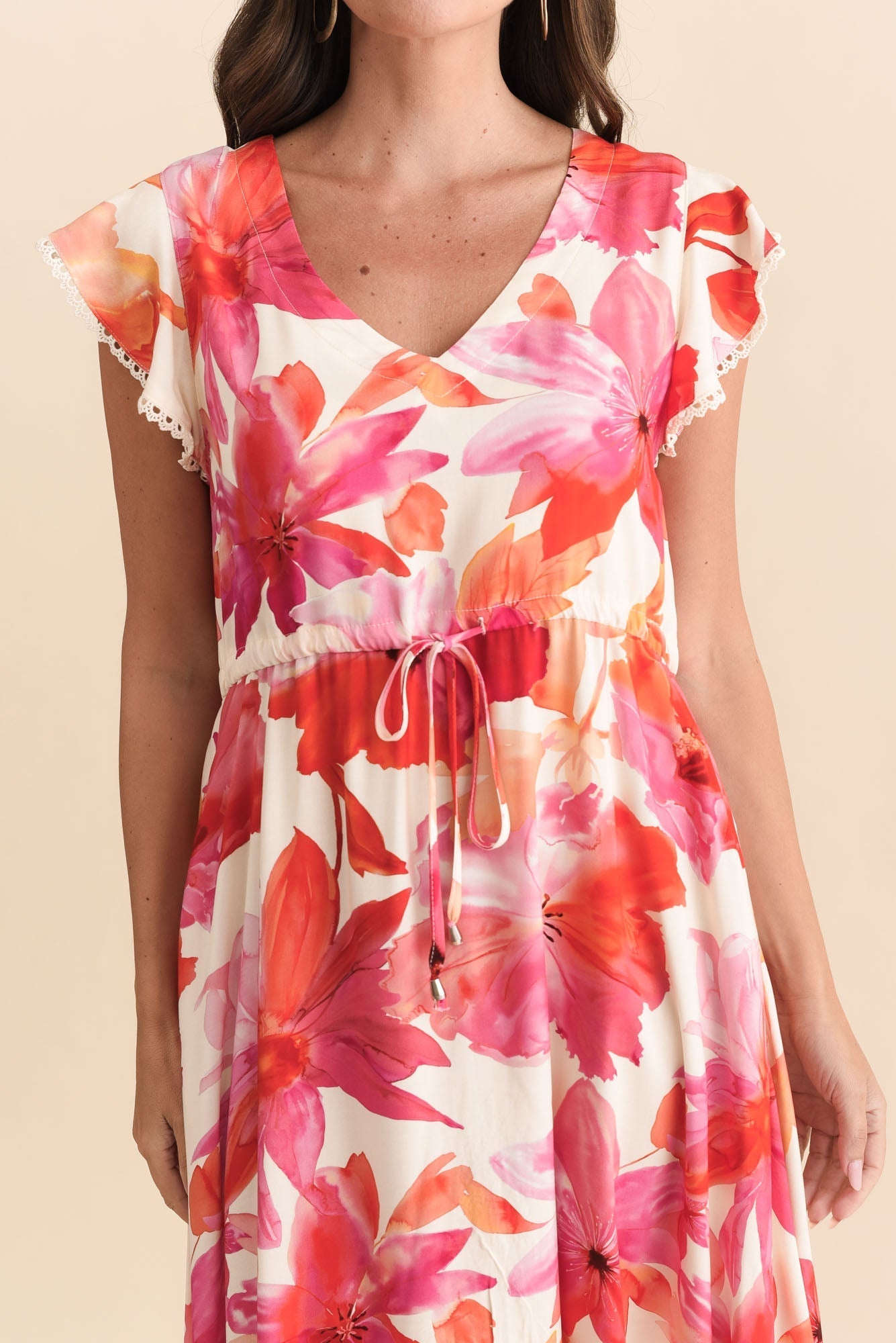 Libby Orange Flower Midi Dress