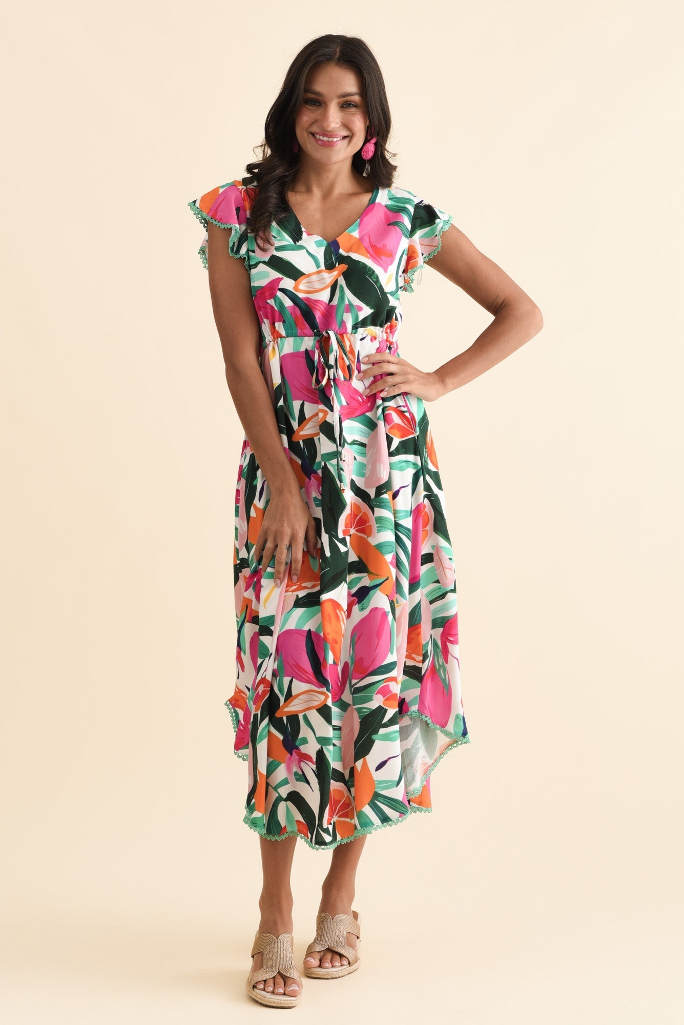Libby Pink Flower Midi Dress
