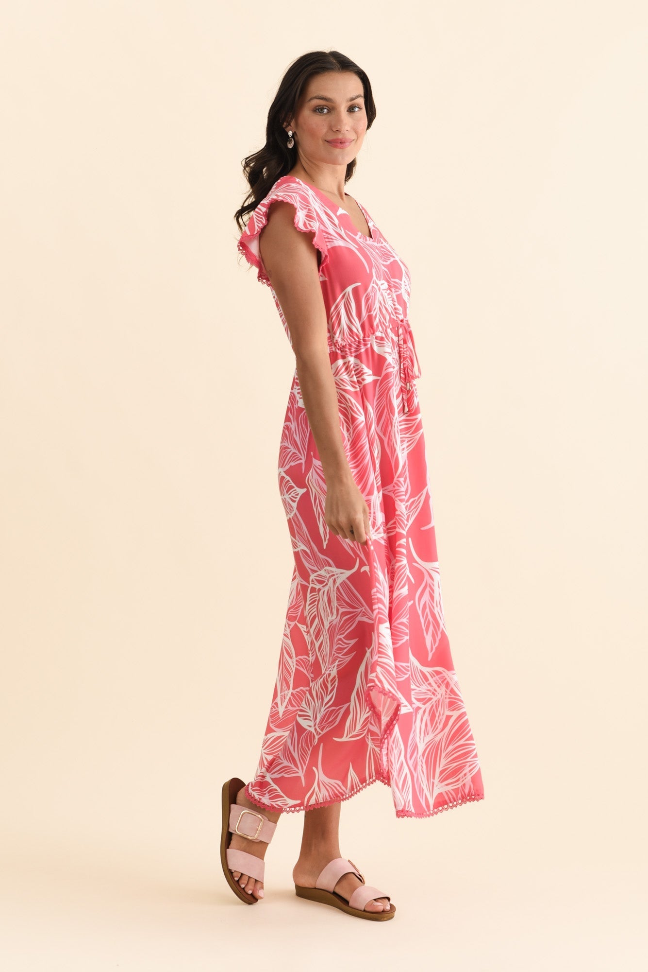 Libby Pink Leaf Midi Dress