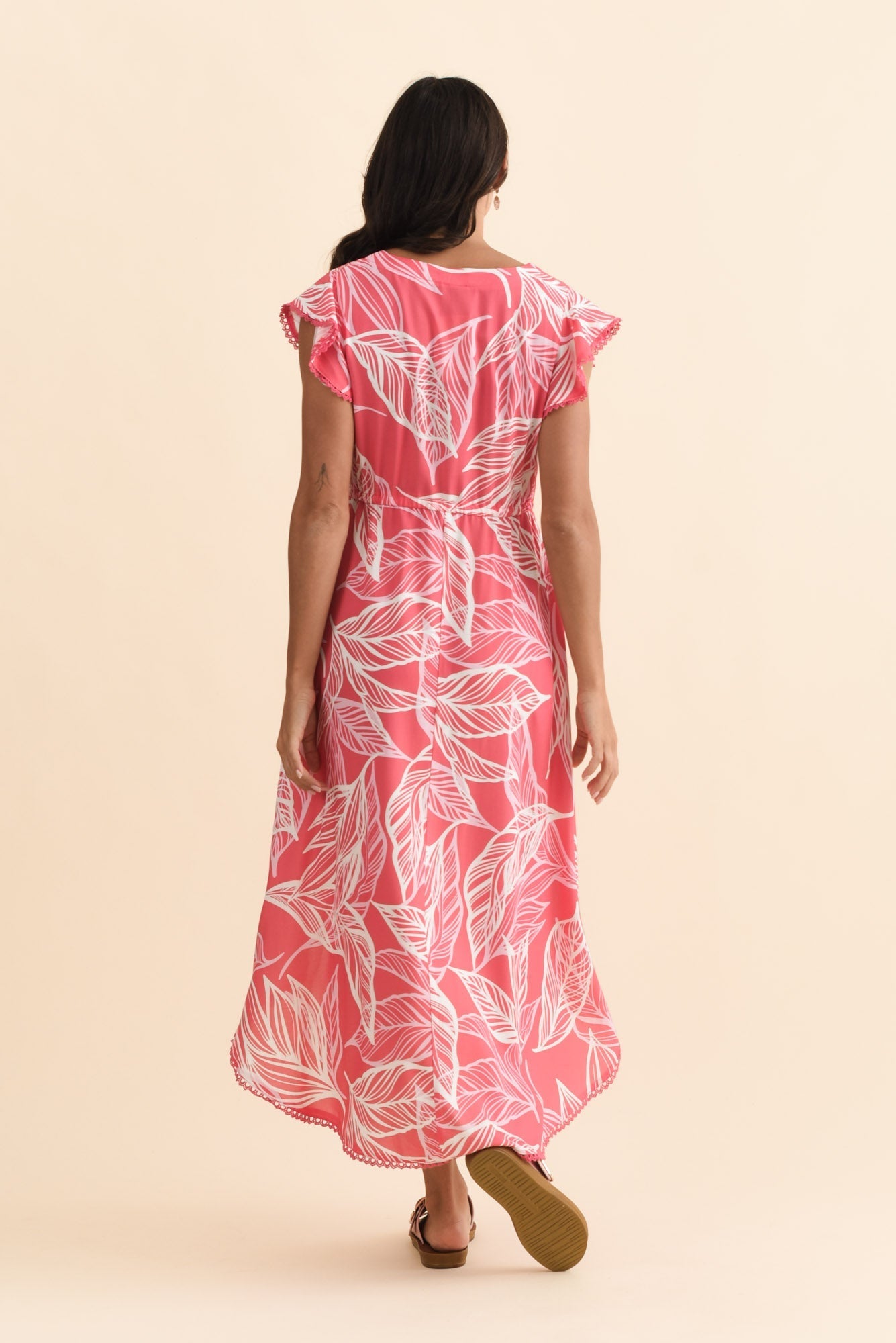 Libby Pink Leaf Midi Dress