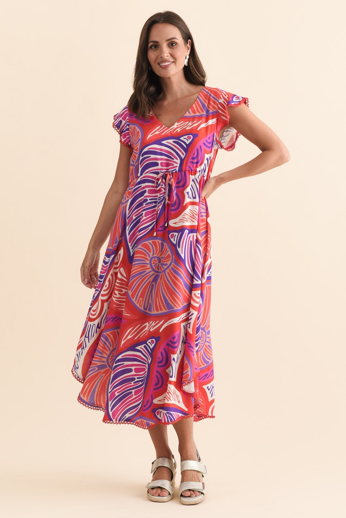Libby Purple Motif Midi Dress