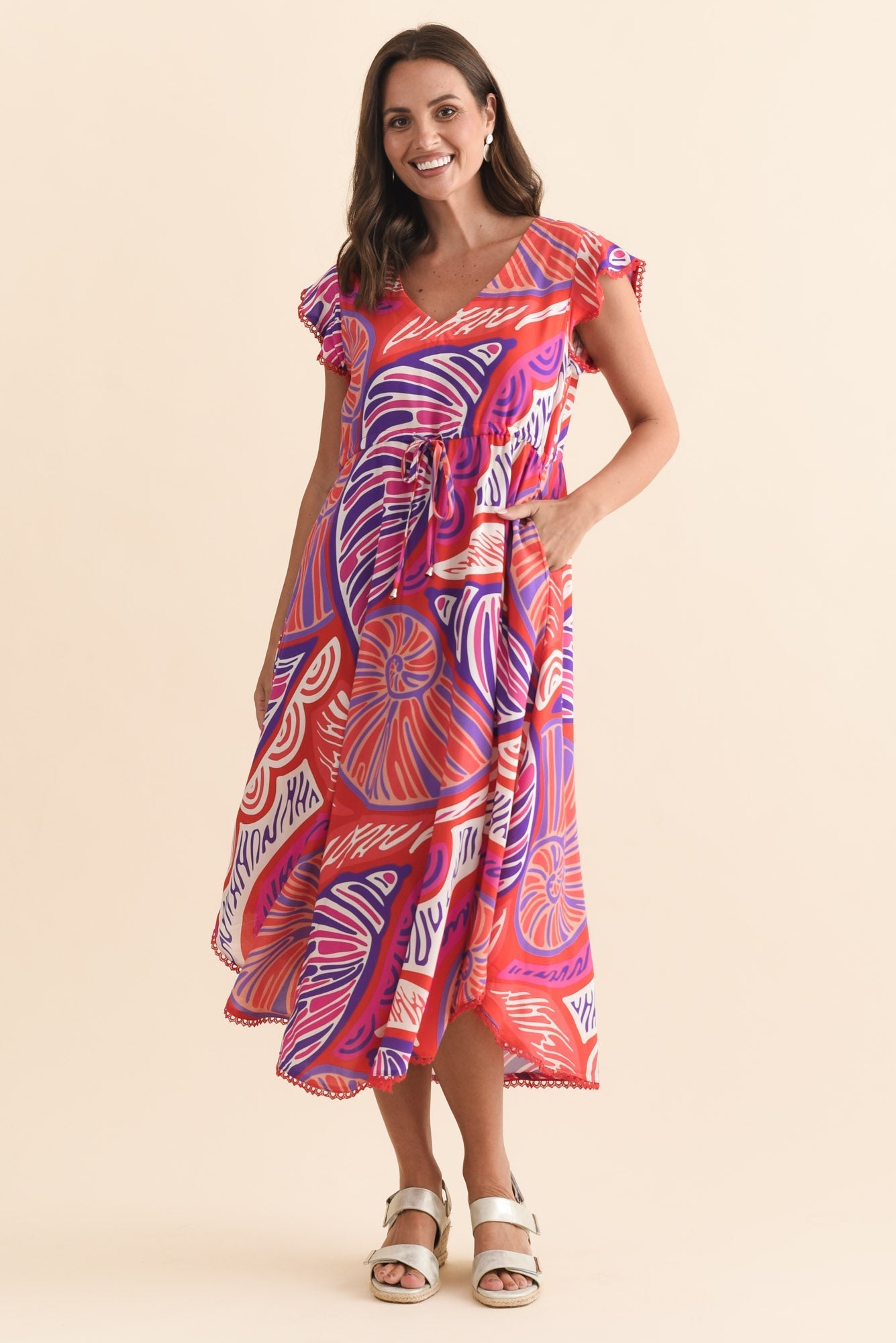 Libby Purple Motif Midi Dress