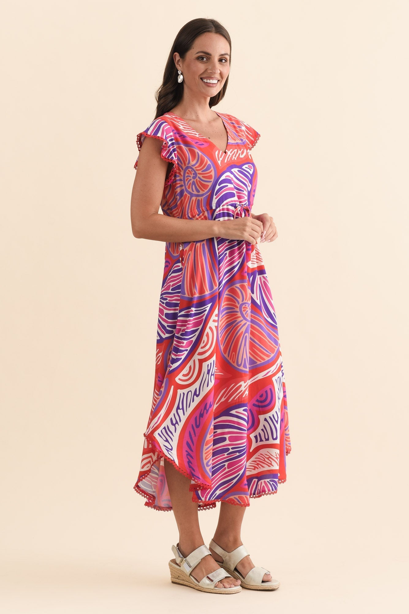 Libby Purple Motif Midi Dress