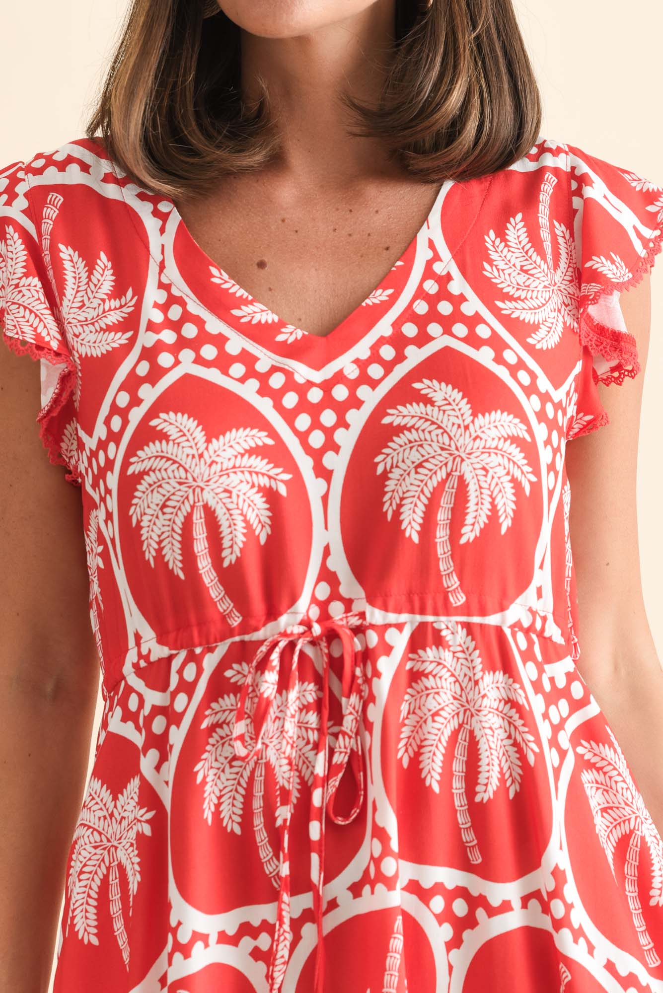 Libby Red Palm Midi Dress
