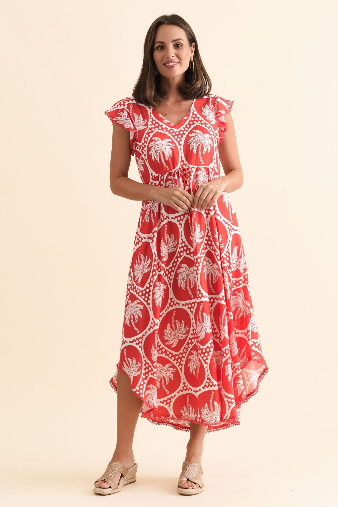 Libby Red Palm Midi Dress