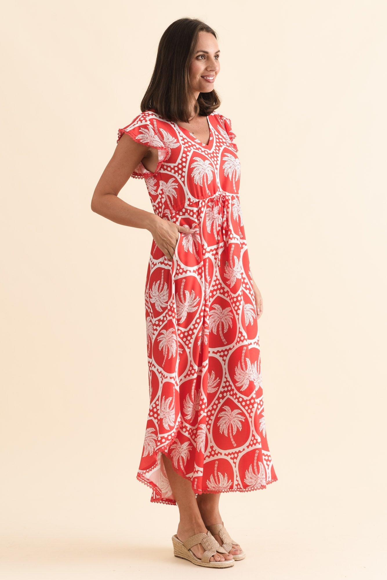 Libby Red Palm Midi Dress