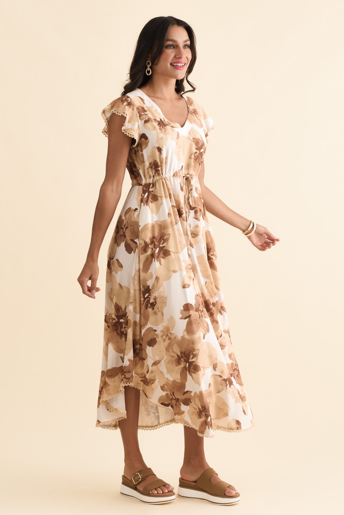 Libby Rust Flower Midi Dress