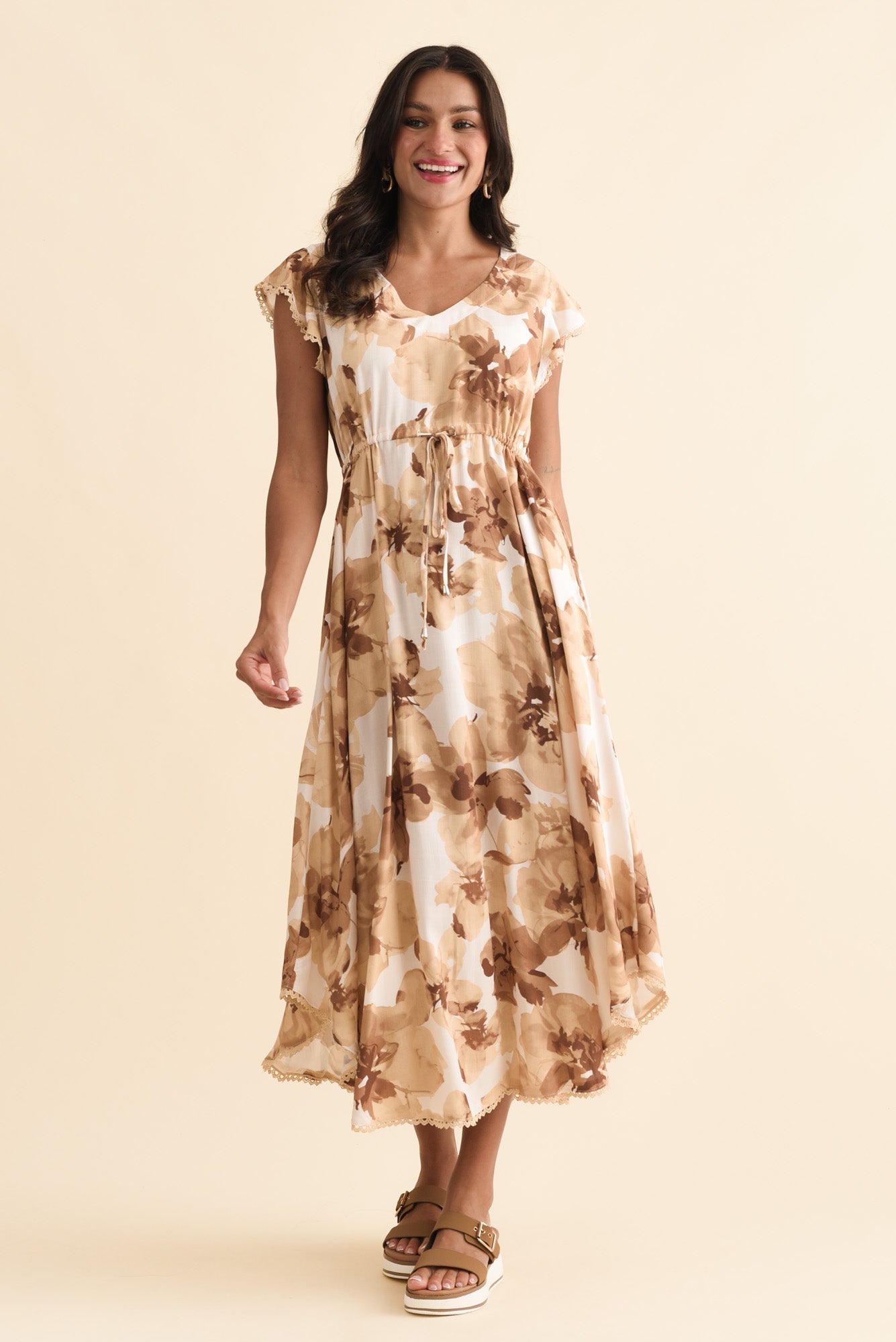 Libby Rust Flower Midi Dress