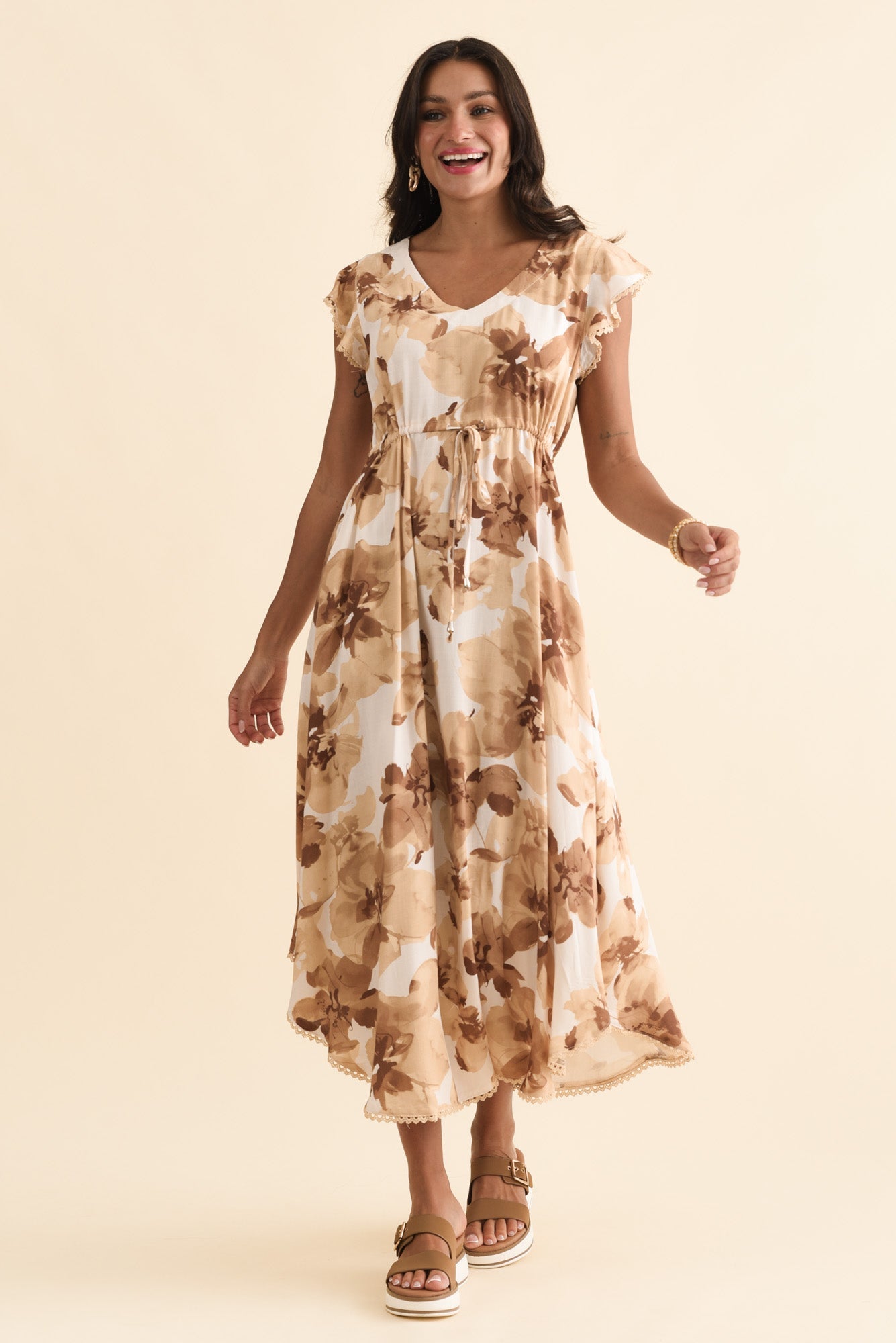Libby Rust Flower Midi Dress