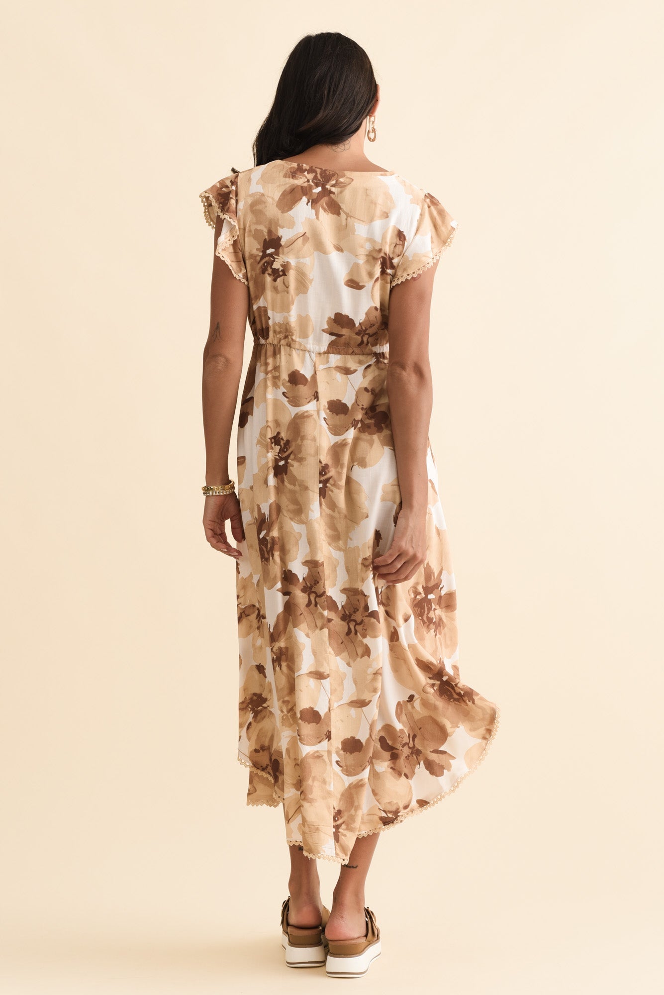 Libby Rust Flower Midi Dress