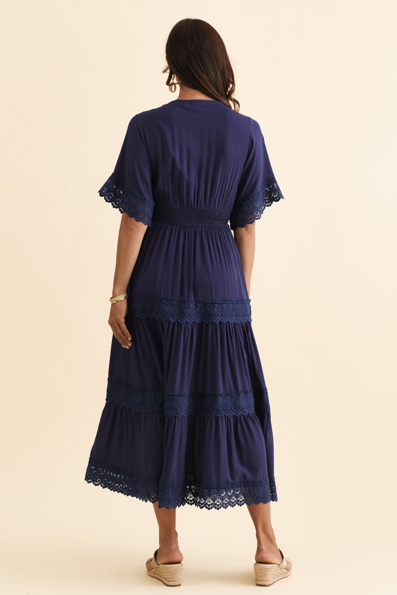 Loris Navy Lace Trim Dress