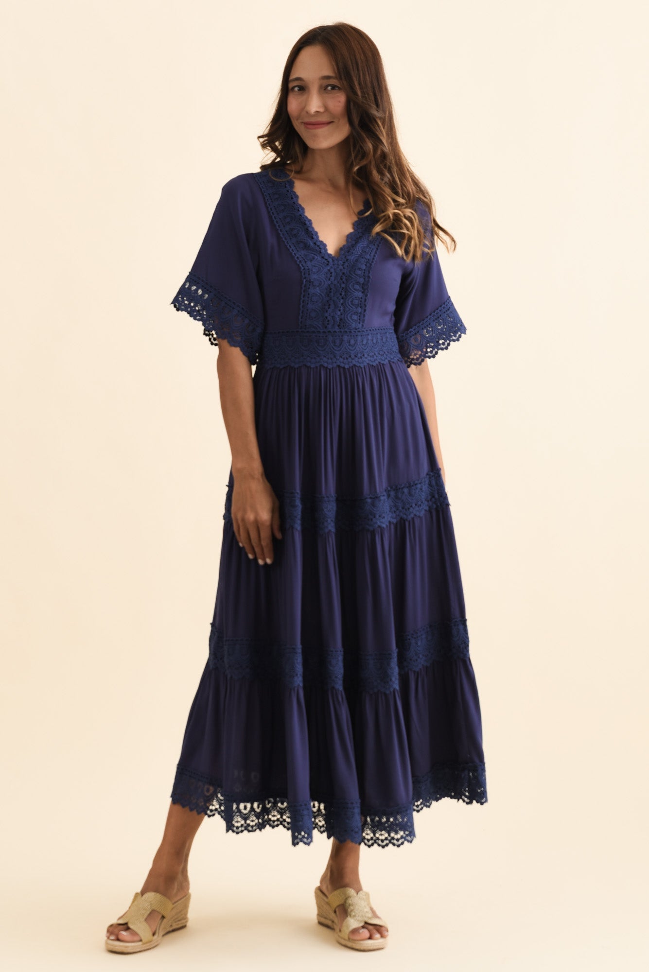Loris Navy Lace Trim Dress
