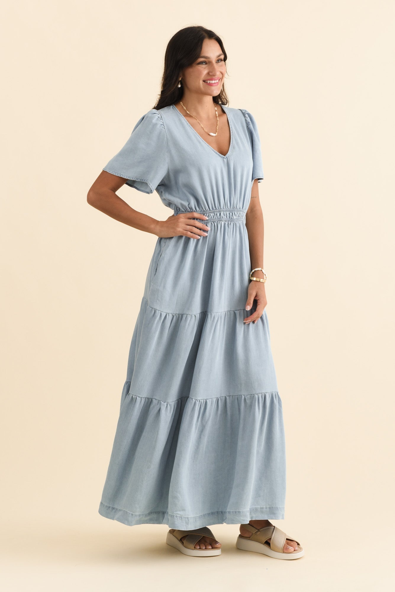 Luca Dark Blue Tencel Tier Dress