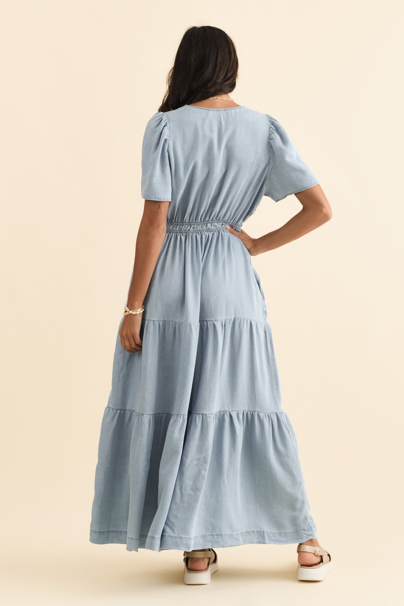 Luca Dark Blue Tencel Tier Dress
