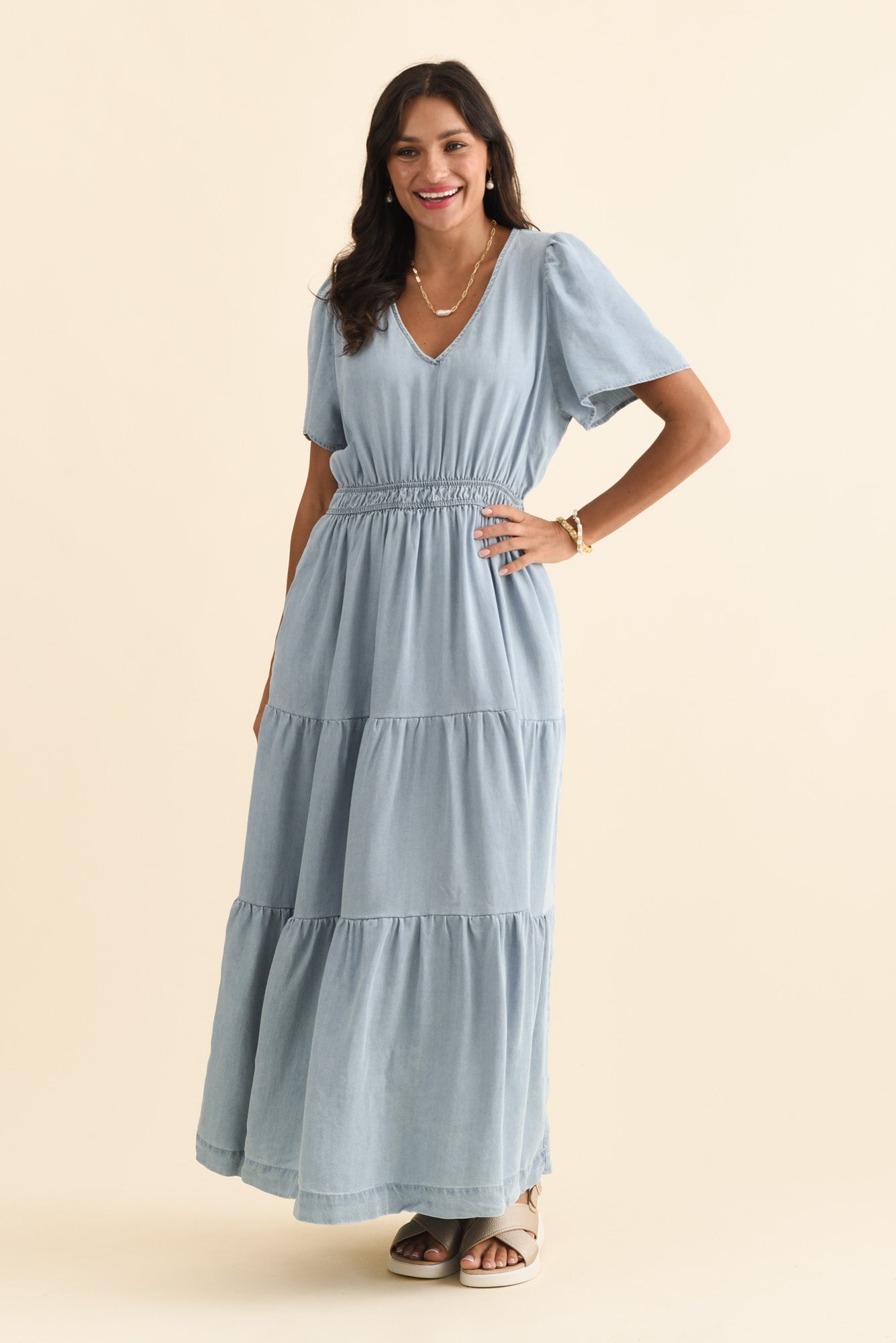 Luca Dark Blue Tencel Tier Dress