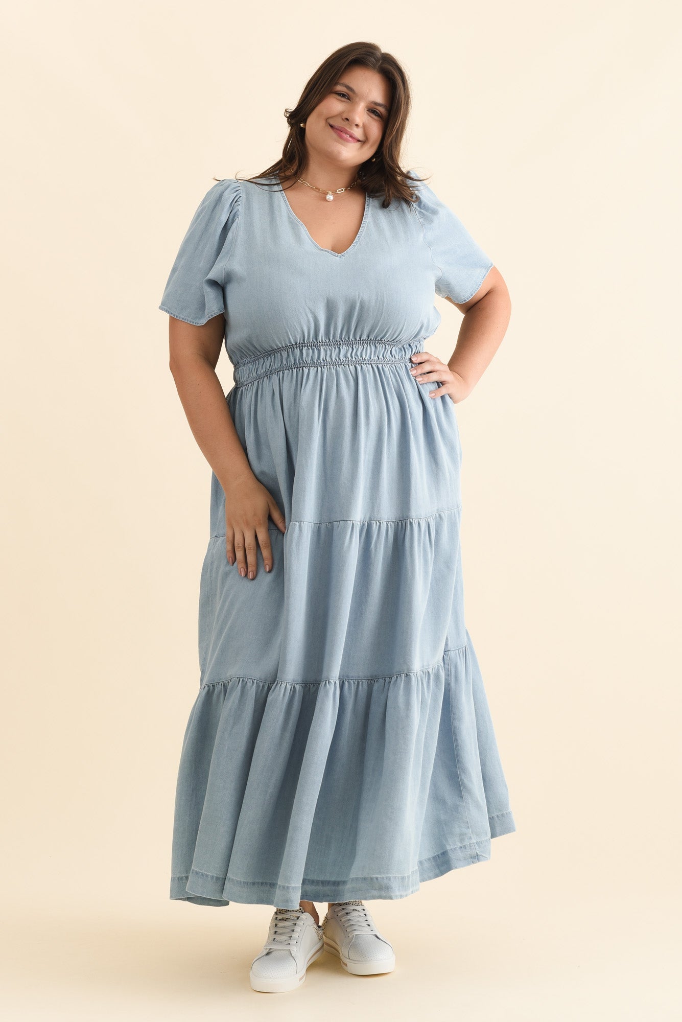 Luca Dark Blue Tencel Tier Dress