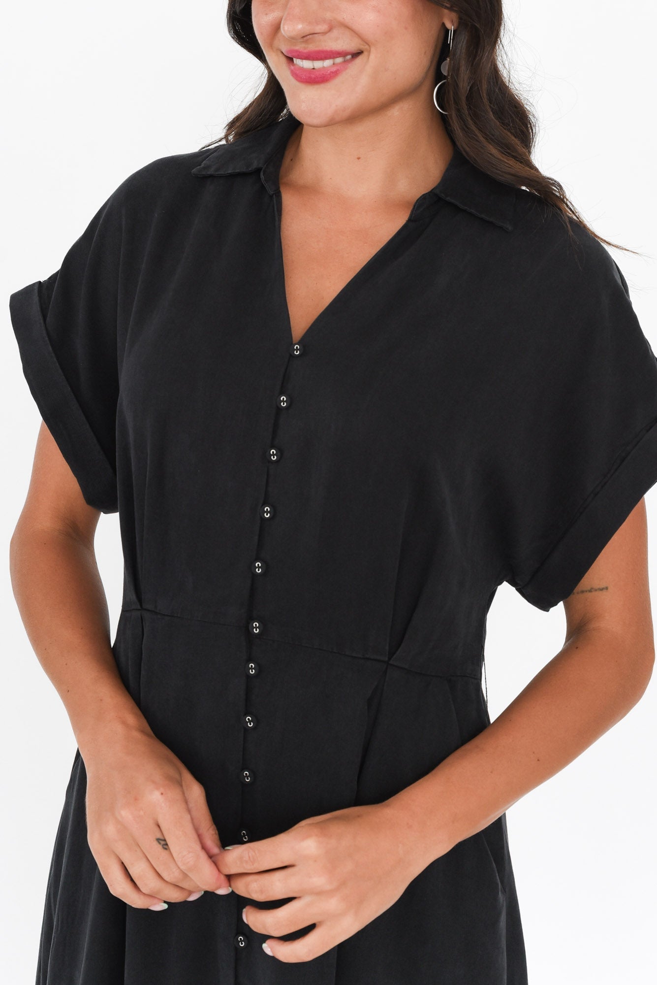 Lucia Black Linen Blend Belted Dress