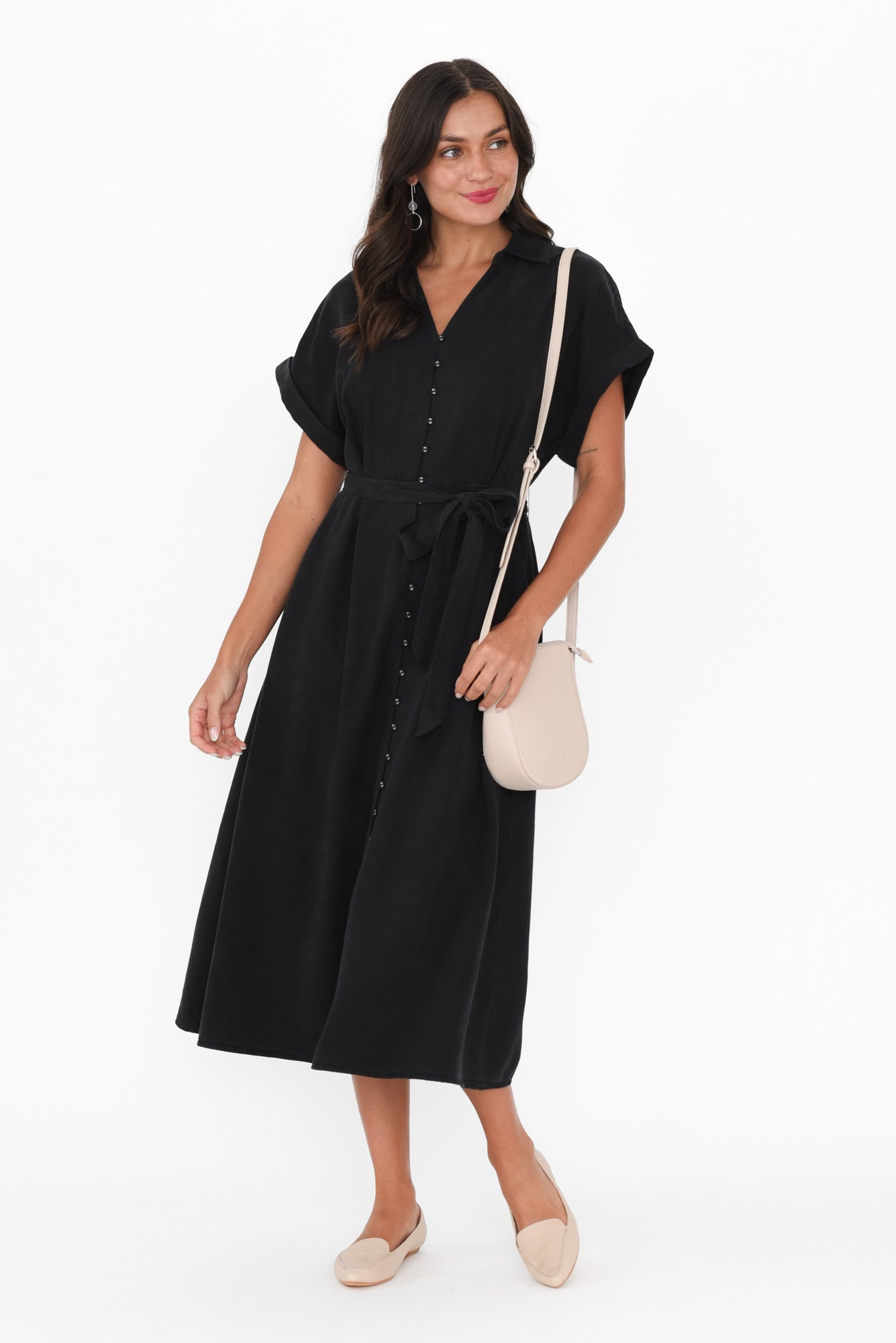 Lucia Black Linen Blend Belted Dress